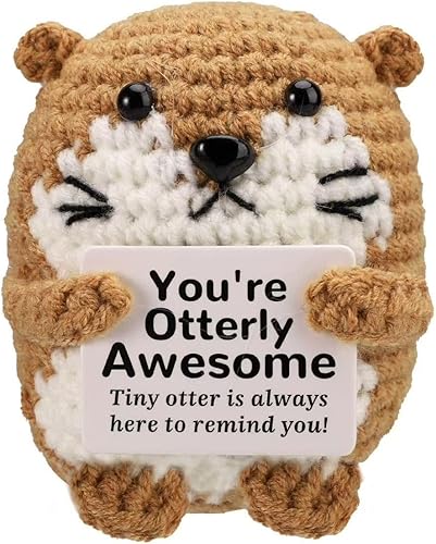 Crochet decorativo positivo de nutria marina, 3 pulgadas hecho a mano, adorable animal de lana de punto con tarjeta positiva para decoración de