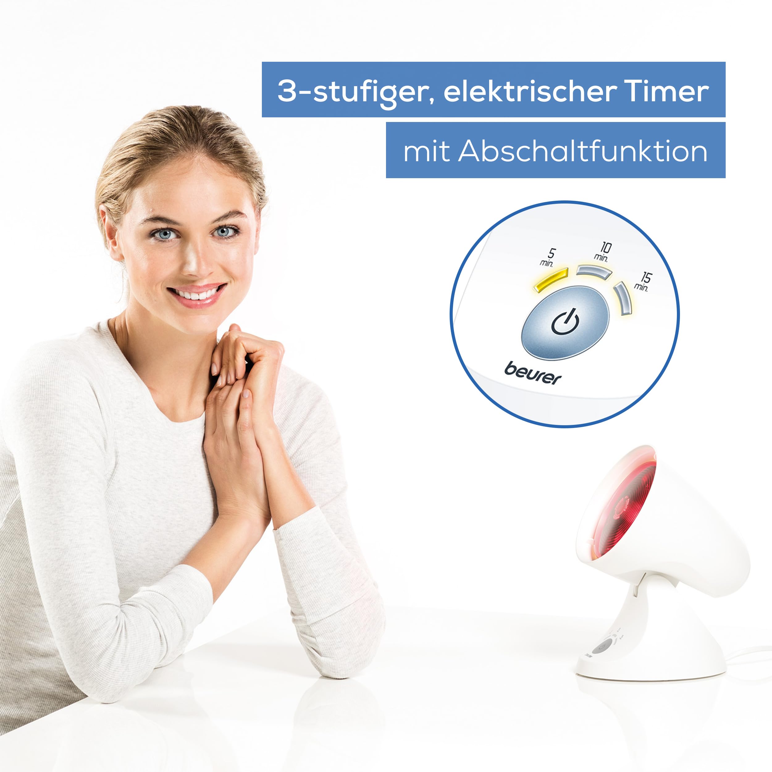 Beurer IL 35 Infrarotlampe, wohltuendes Infrarotlicht mit Timer, 5 Neigungswinkeln, Weiß