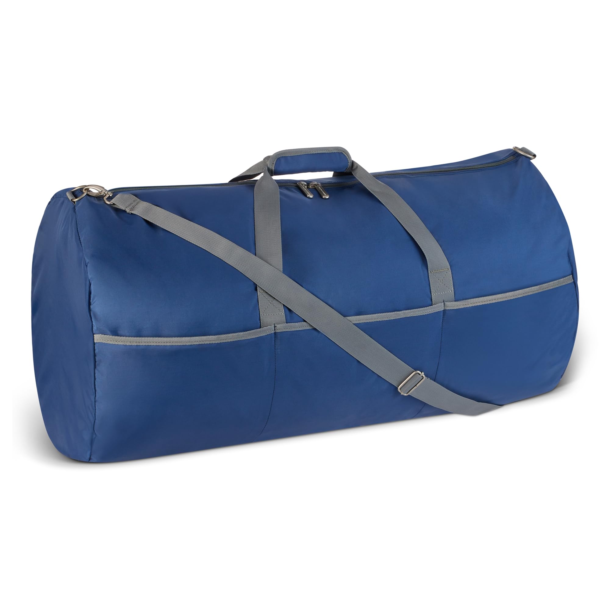 32.4” (82.3cm) Extra Large Foldable Nylon Duffel Bag for Travel/Storage with Zipped Pockets, 9,254 Cubic Inch (150L), 50-LBS Capacity, Navy Blue (Previously Amazon Basics)