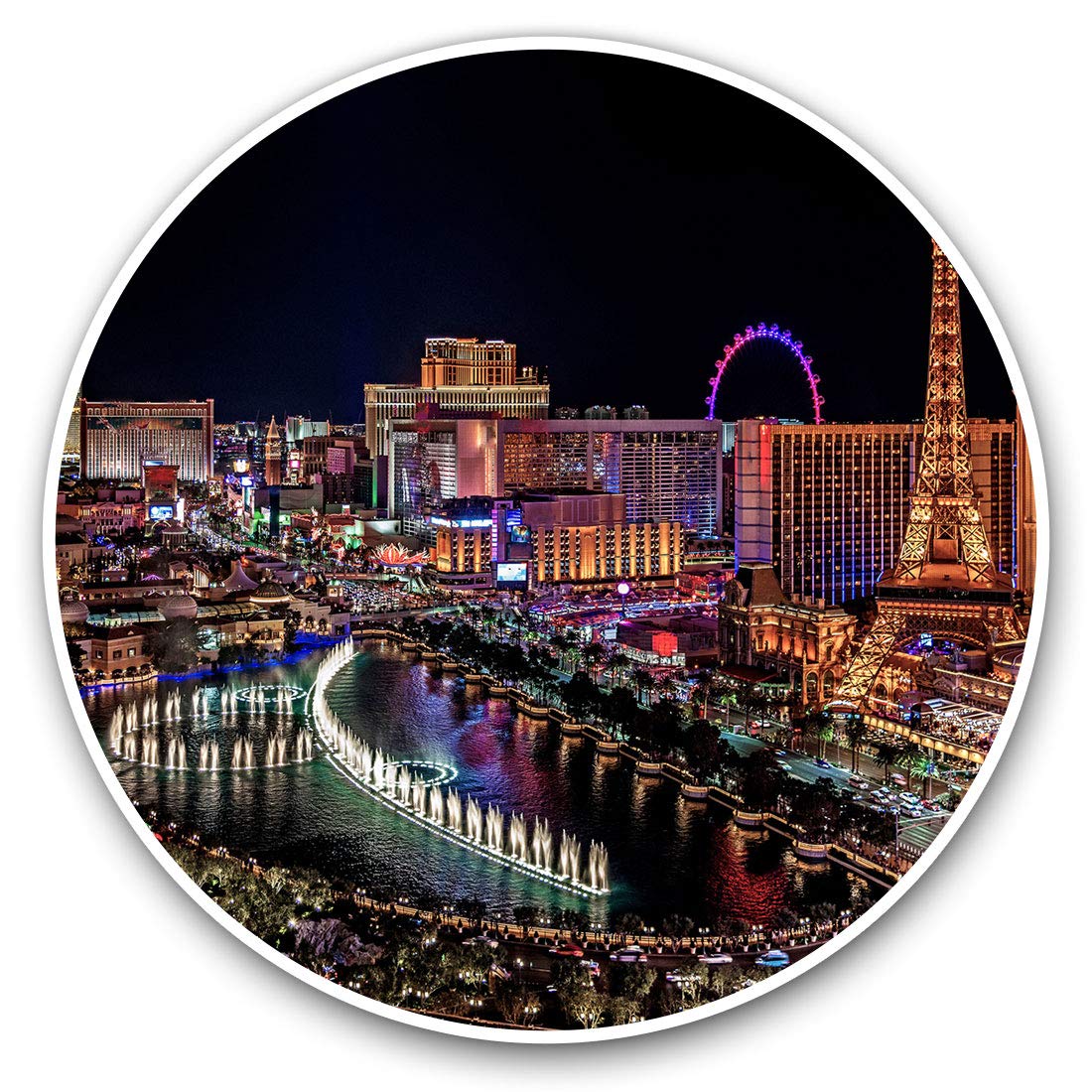 Vinyl Stickers (Set of 2) 7.5cm - Las Vegas Strip Night Scene #2797