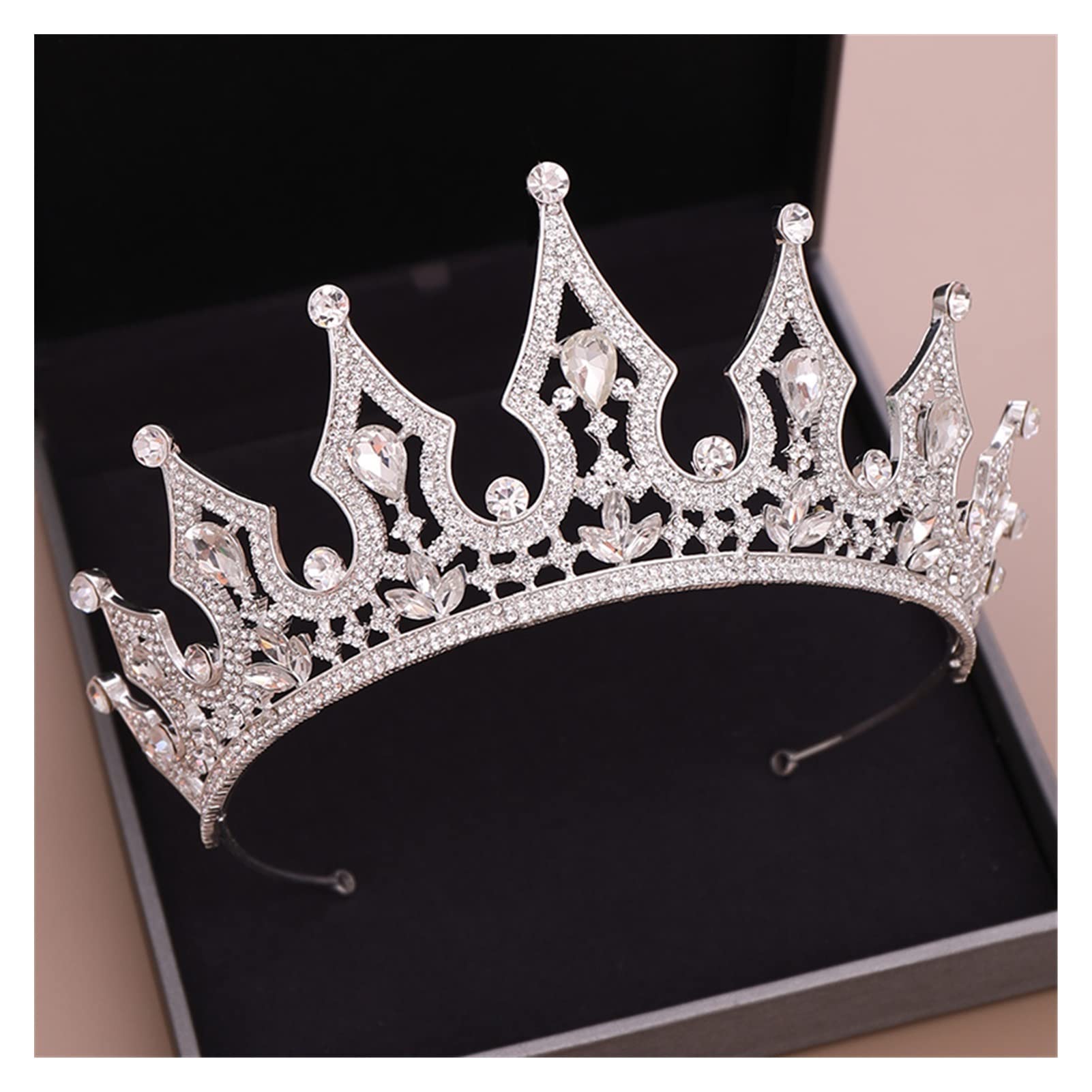 Korony ślubne dla narzeczonych Kryształ Rhinestone Królowa Diadem Nakrycie głowy panny młodej Akcesoria do włosów Pałąk Kryształowa tiara Korona Nakrycia głowy Tiara (Kolor metalu: Złoty kolor)