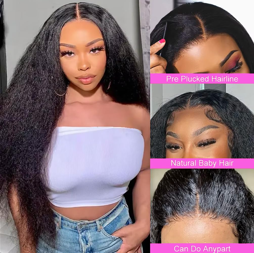 Kinky Straight Wig 13x6 Lace Front Wigs Human Hair 30 Inch Yaki Straight Human Hair Wig 200% Density Lace Front Wigs for Black Women