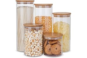 5 Glass Pantry Jars with Bamboo Lids for Premium Food Storage