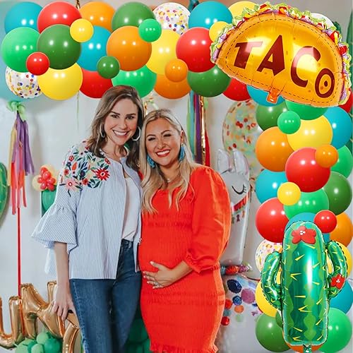 Miniatura 6 de 85 piezas de decoración de fiesta con temática mexicana para baby shower, decoraciones de fiesta con fondo de taco, globos de papel de cactus para