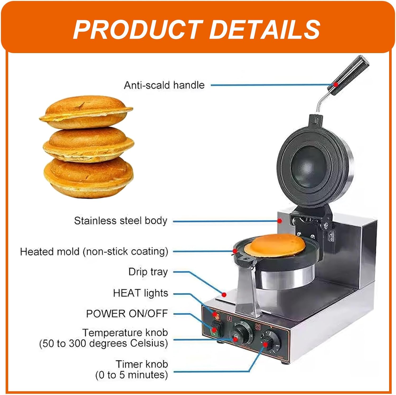 Electric Commercial Panini Press,Knob Control Ice Cream Sandwich Maker Maker, Tabletop Temperature Controlled Ice Cream Burger Maker,110V-doublehead