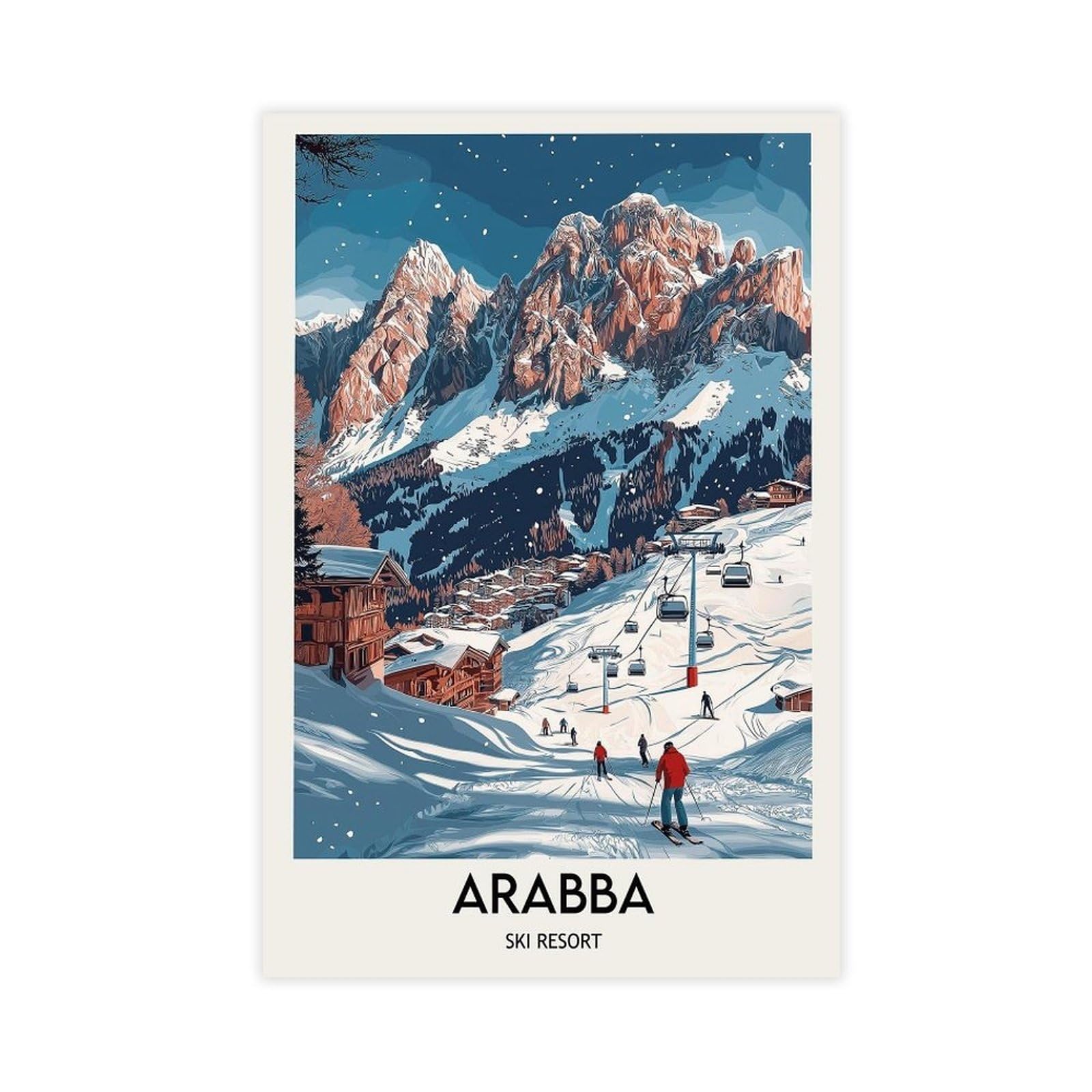 Lxwnze Metallic Arabba Ski Resort Poster（10） Canvas Poster Bedroom Decor Landscape Office Room Decor Gift 24" L X 36" W