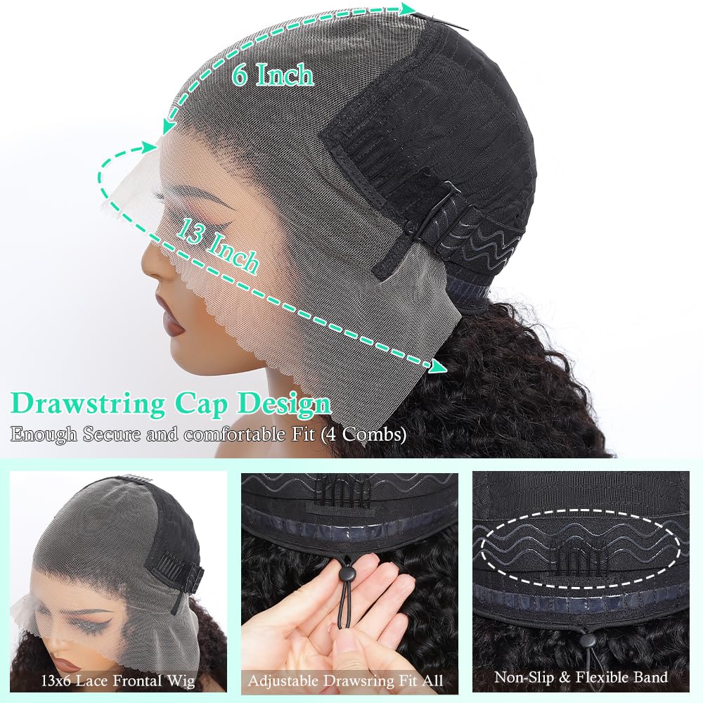 Burmese Curly Wig Human Hair 13x6 Lace Front Wigs Human Hair 250 Density HD Lace Frontal With Drawstring Wigs Pre Plucked Virgin Remy Hair with Spiral End Natural Color 20 Inch