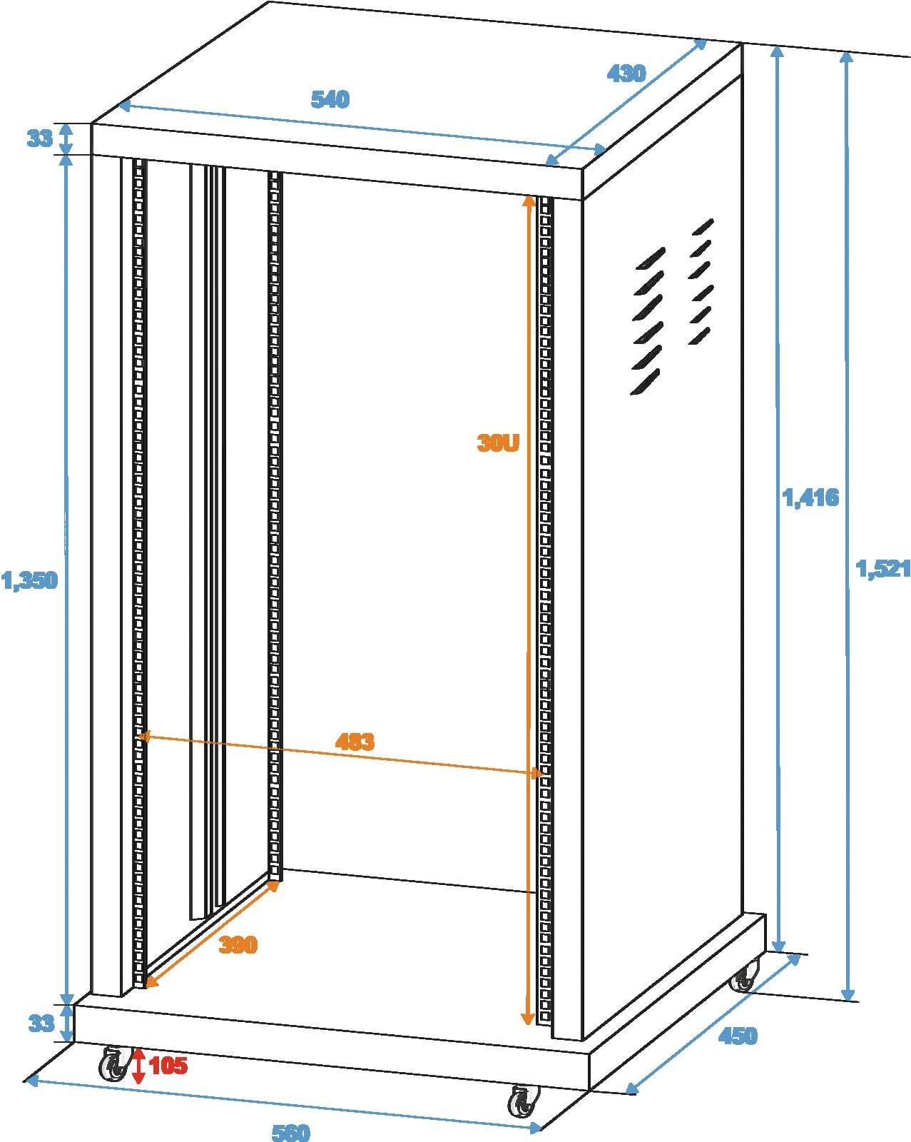 ROADINGER Stahl-Rack SR-19, 30HE | Pulverbeschichtetes Stahlrack, ideal für Festinstallationen