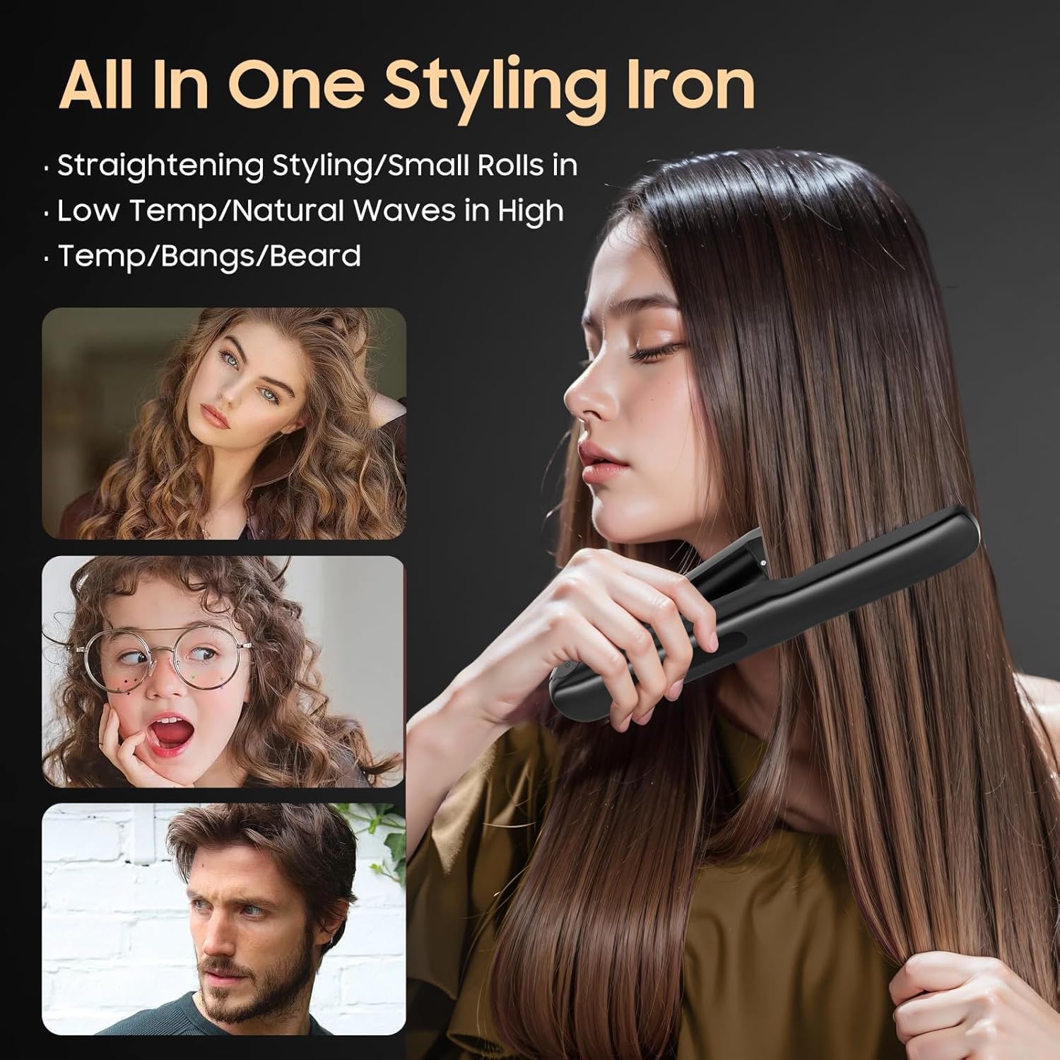 Cordless Hair Straightener and Curler, 2 in 1 Portable Mini Flat Iron & Curling Iron, Fast Heating & Titanium Plate Straightener with 4 Adjustable Temp,Travel Size Preferred Gifts