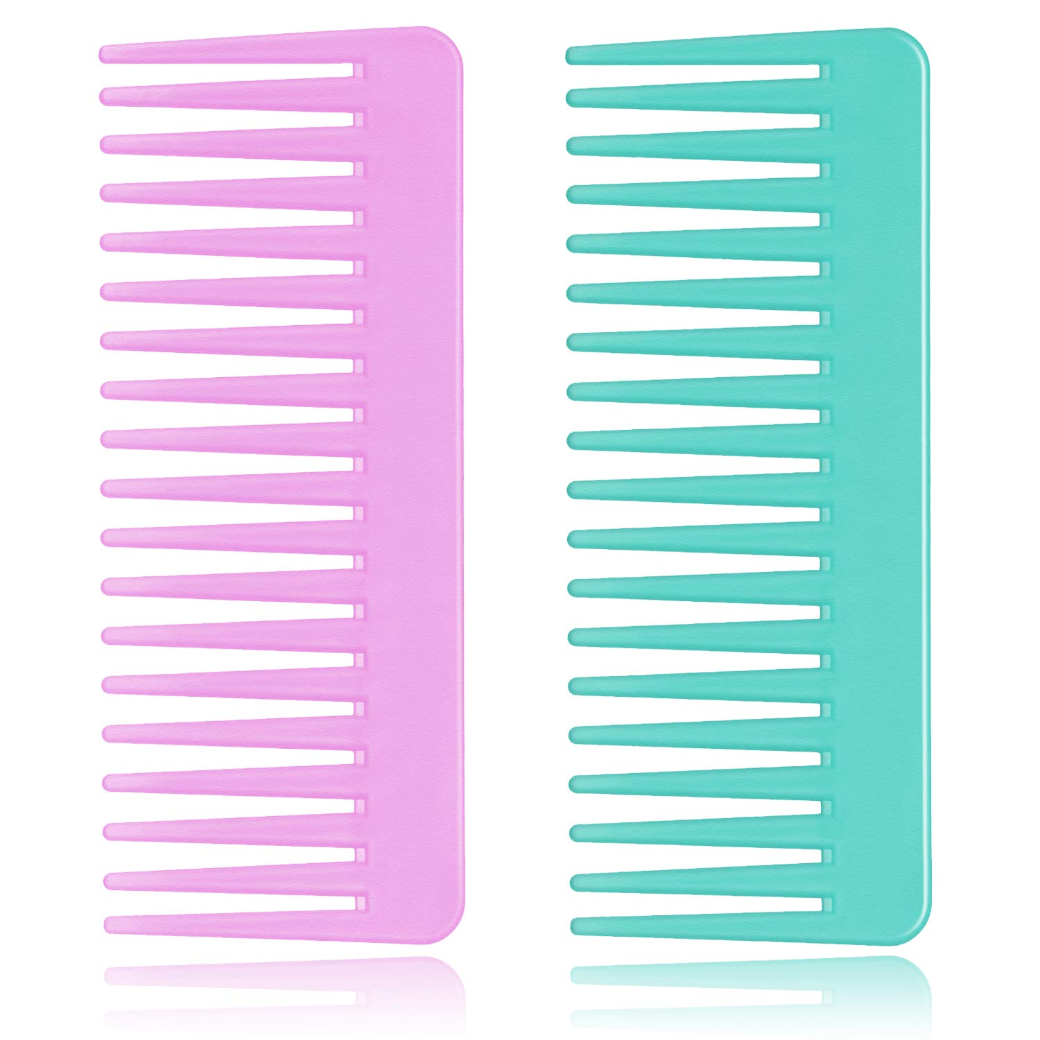 Wide Tooth Detangling Comb for Long, Curly, and Wet Hair - No Handle Styling and Shampoo Comb (2 Pieces - Rose Red, Cyan)