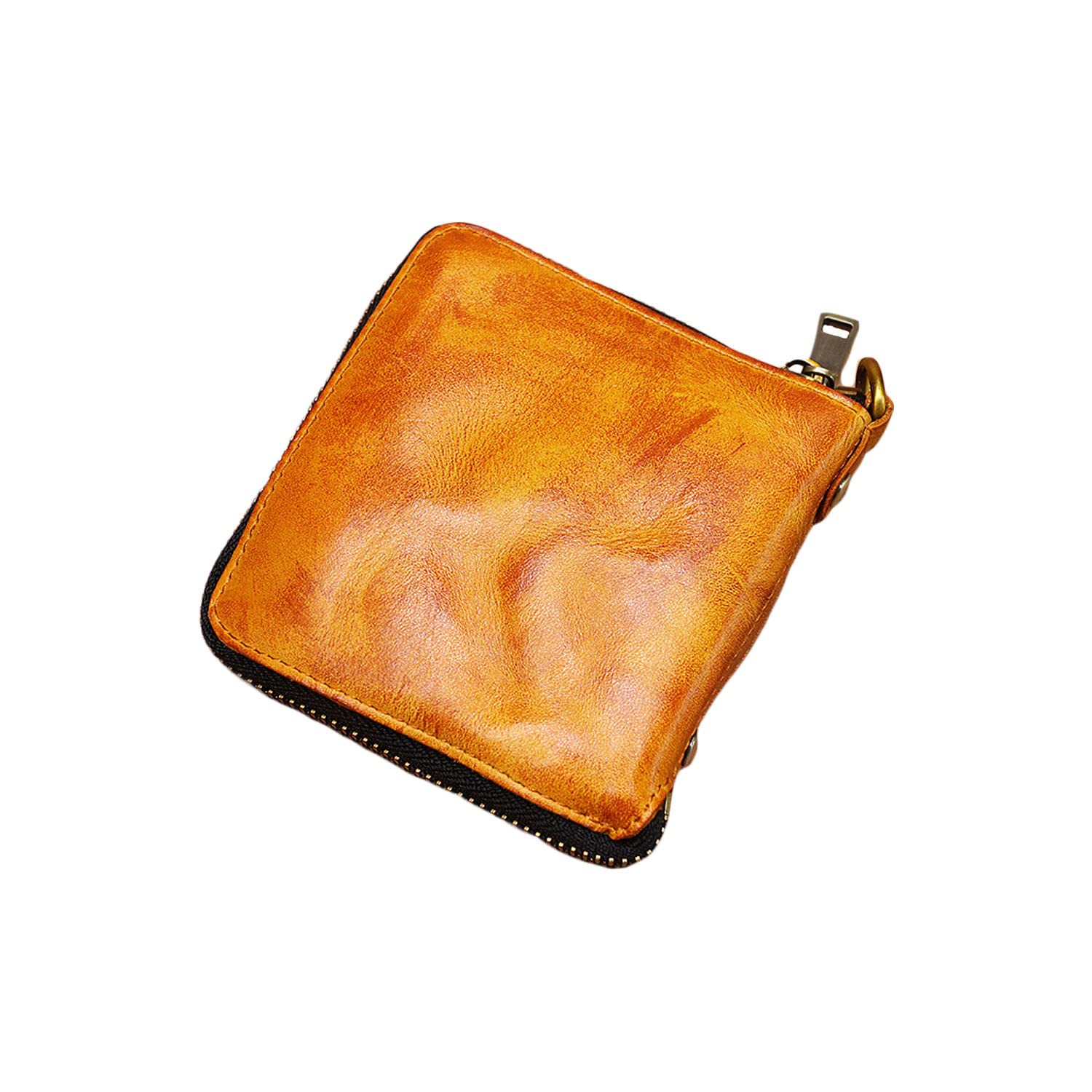 WJXFHTD Leather Coin Purse, Men Zipper Folded Leather Wallet Men's Wallet with Zipper Coin Purse Pouch Men's Zippers Leather Wallets (Yellow)