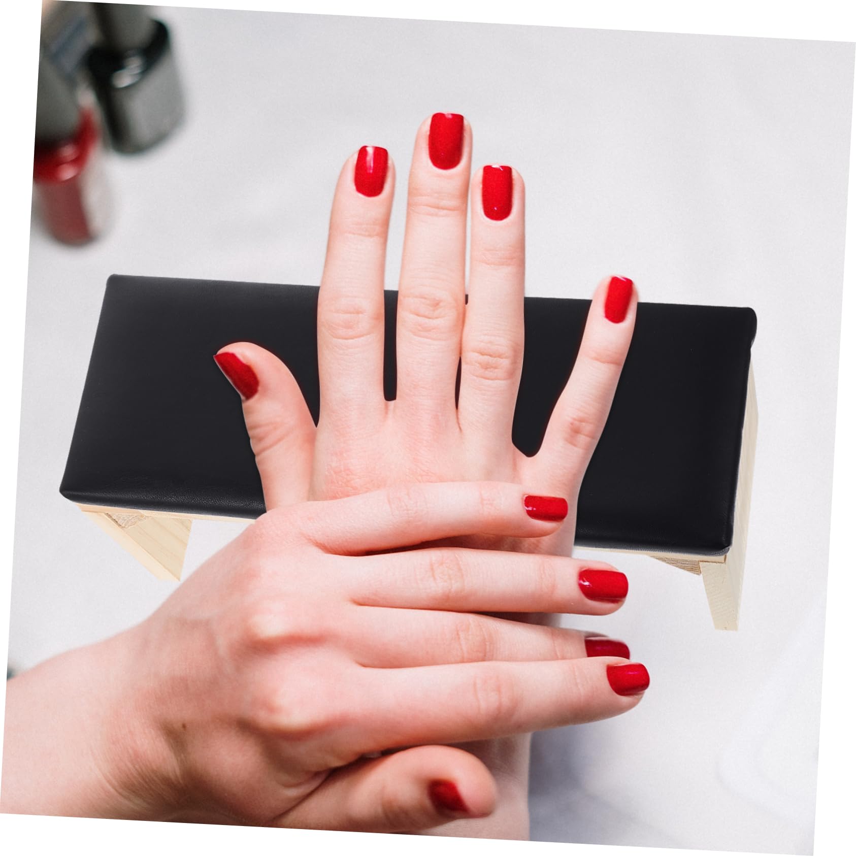 Cuscino Manicure in Legno e Cuoio, Poggiapolso per Nail Art
