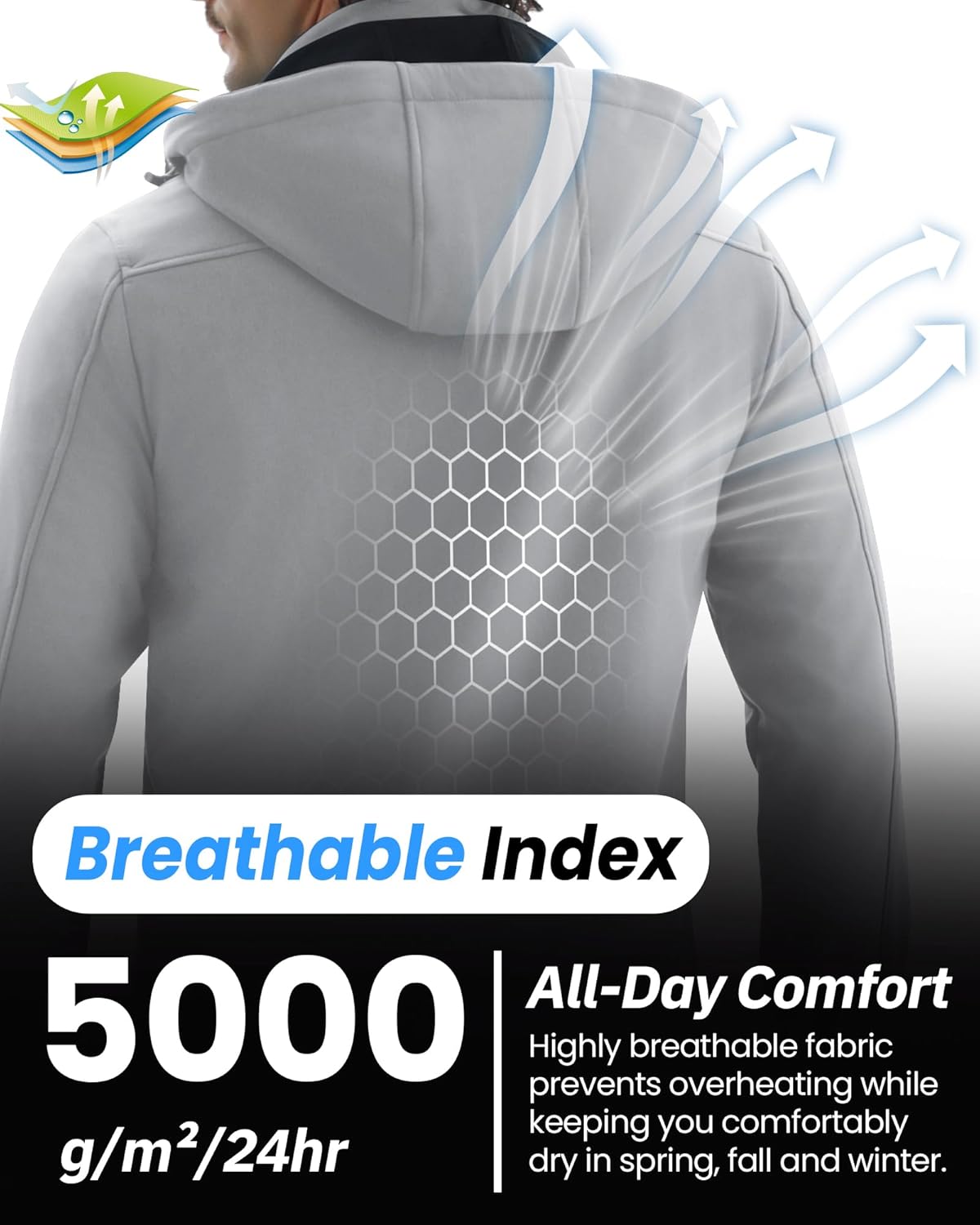 WULFUL Men's Softshell Jacket Waterproof Lightweight Insulated Windbreaker Fleece Lined Rain Shell Jacket for Hiking Travel - Image 6