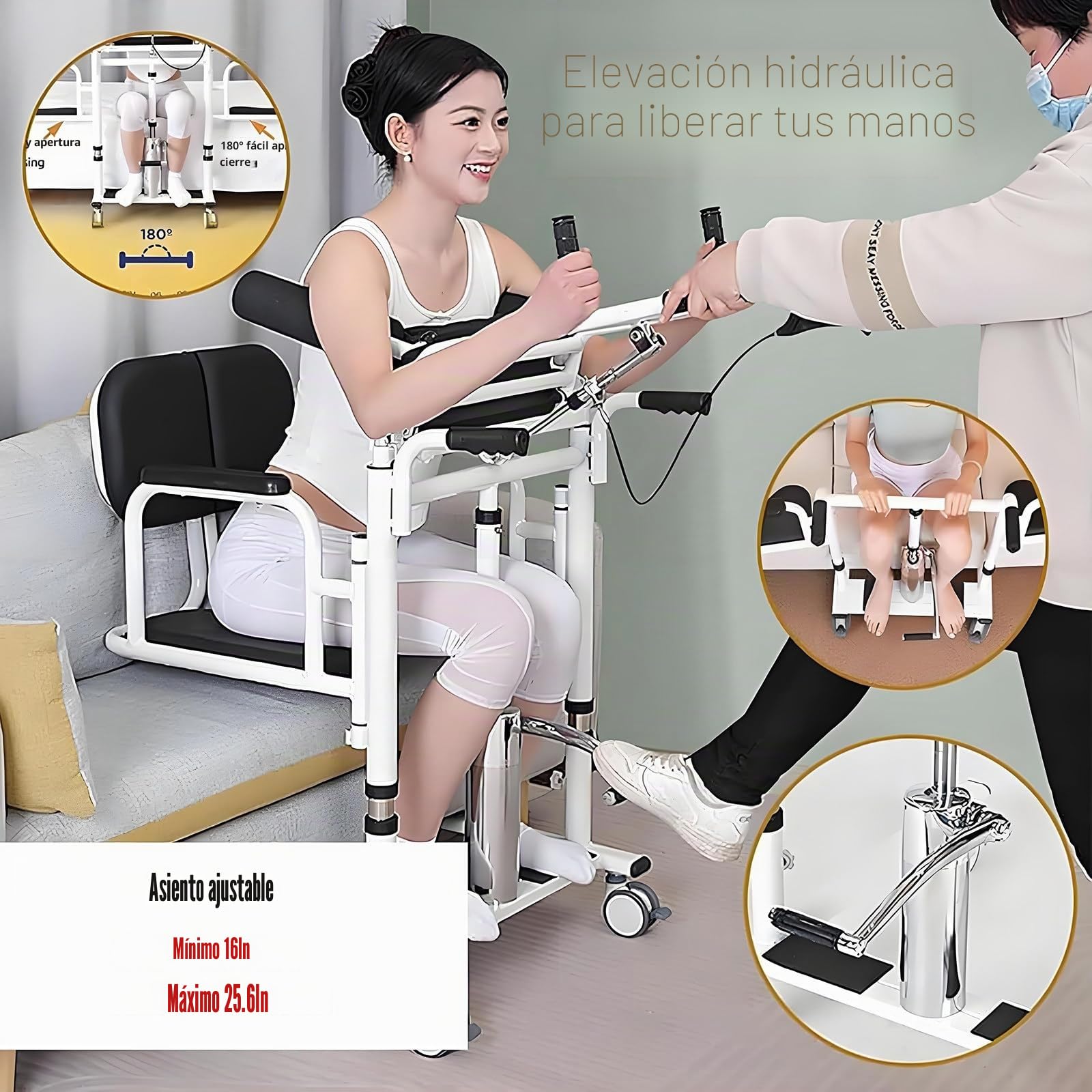 Silla De Transferencia Para Pacientes, Elevador De Pie Y Sentado, 4 En 1, Portátil, Con Ruedas, Para Adultos Y Personas Con Discapacidad En Casa, Fácil De Usar, Capacidad De Peso De 400 Lb Blue