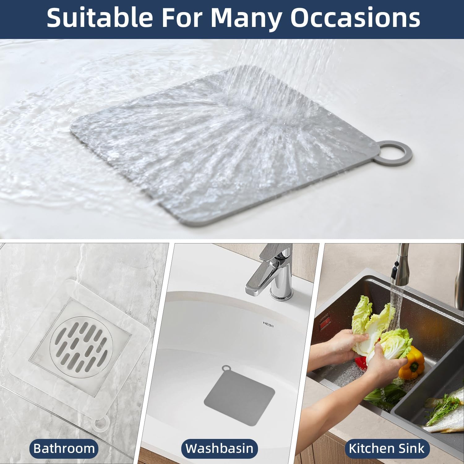 4-Pack Silicone Shower Drain Cover, 6x6 Inch Flat Floor Drain Cover
