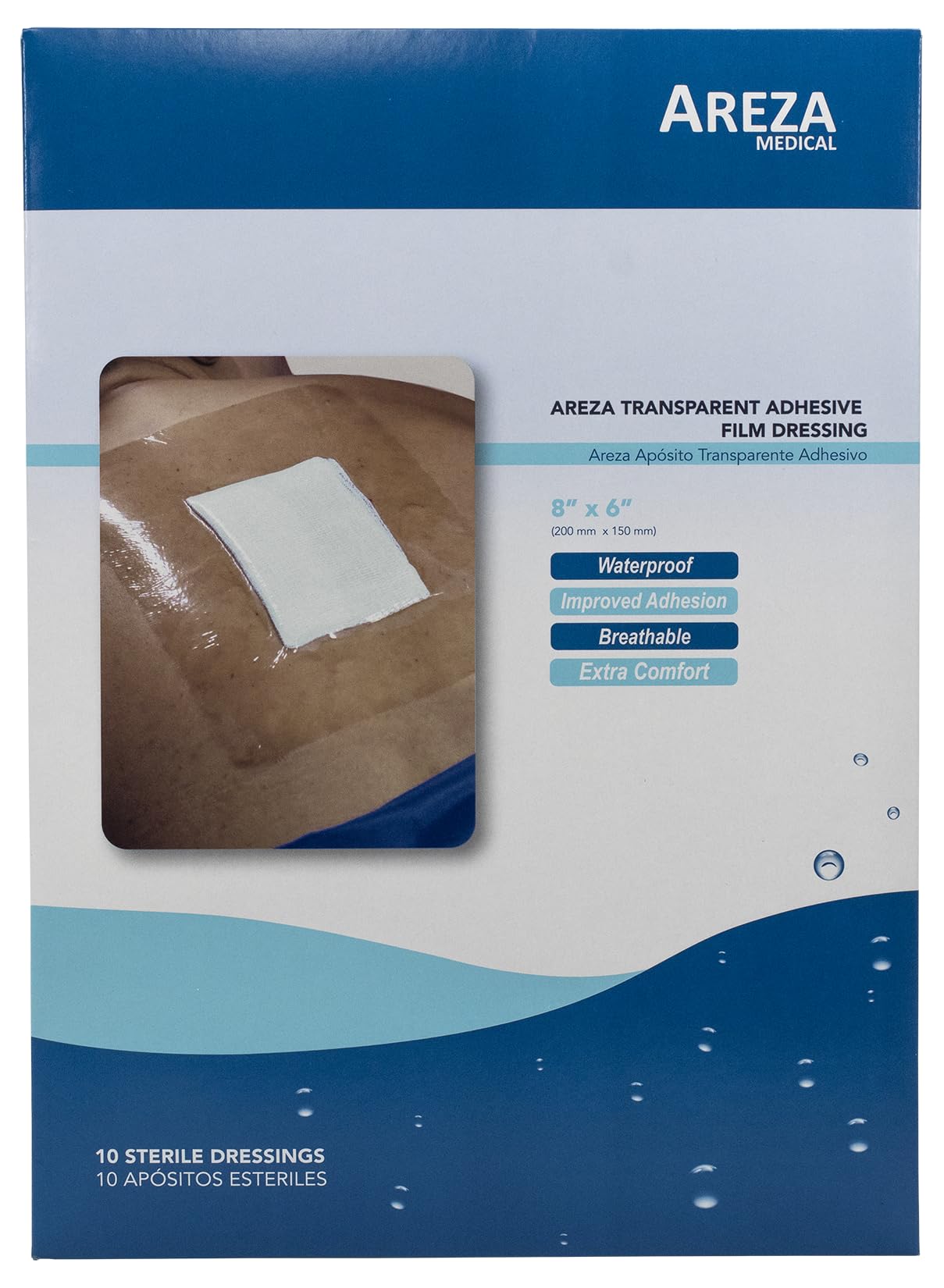 Areza Medical - Transparent Adhesive Film Wound Dressing - Waterproof - Upgraded Design - 8" x 6" (20 cm x 15 cm) - 10 PCS per Envelope