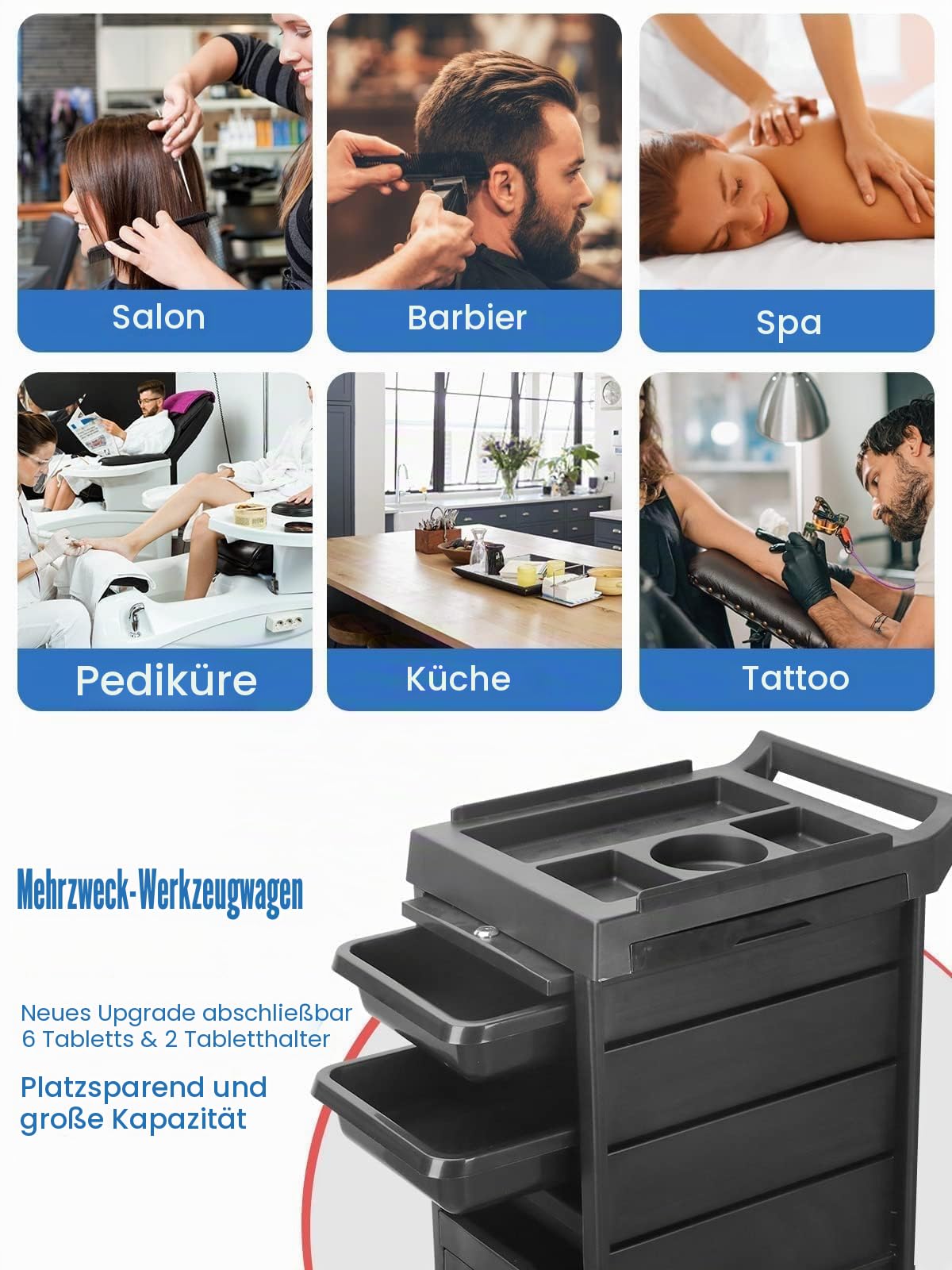 KOROKOM Salon Schönheit Rollwagen, 6 Stufen Haar Aufbewahrung Schrank Friseur Organizer Werkzeug Multi Schublade Rollwagen Freistehende Möbel mit 4 Universal Räder Friseursalon Zubehör (schwarz)