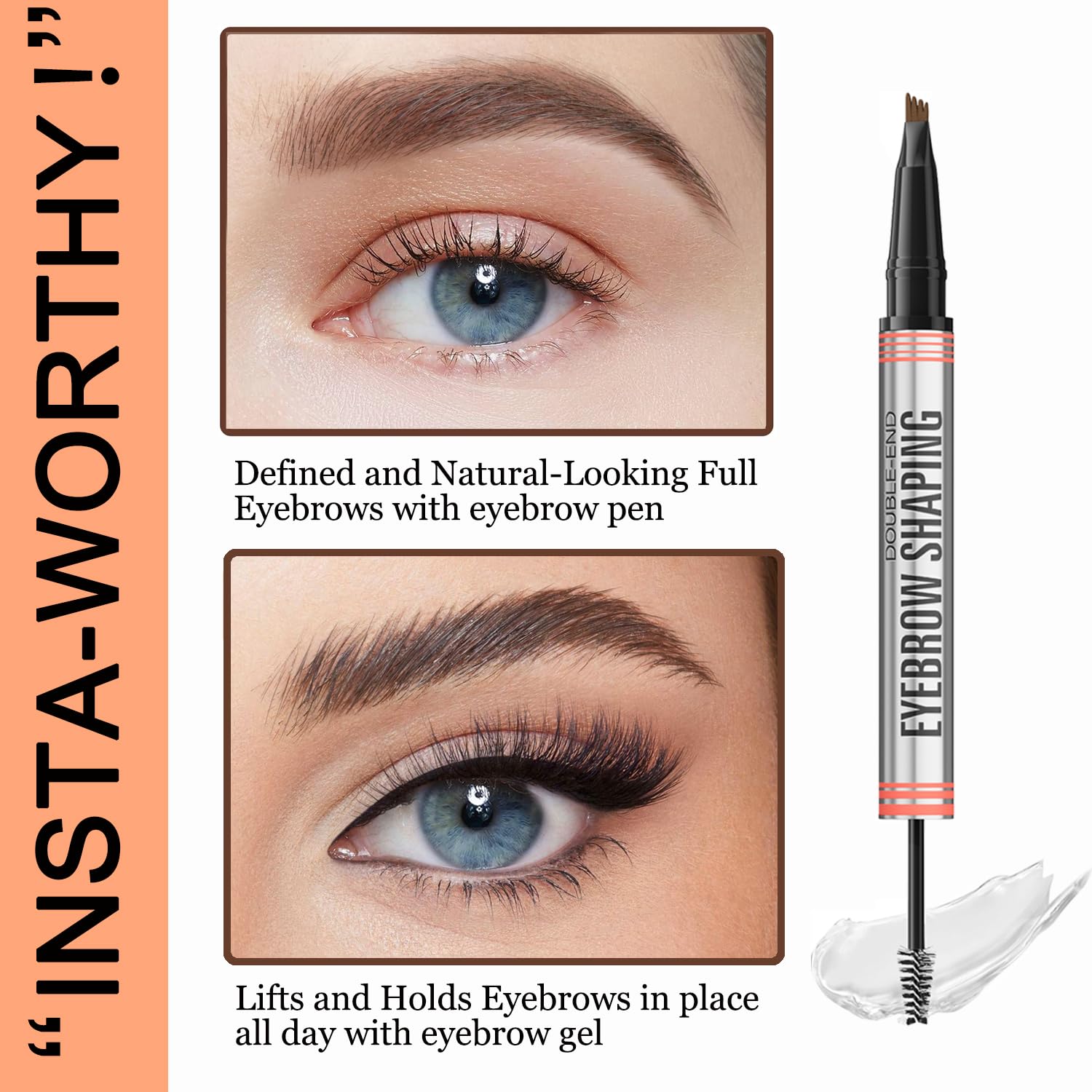 Eyebrow Pencil with Eyebrow Gel, Ruicen Microblading Eyebrow Pen 2-in-1 Eyebrow Pen with 4 Fork Tip - Image 2