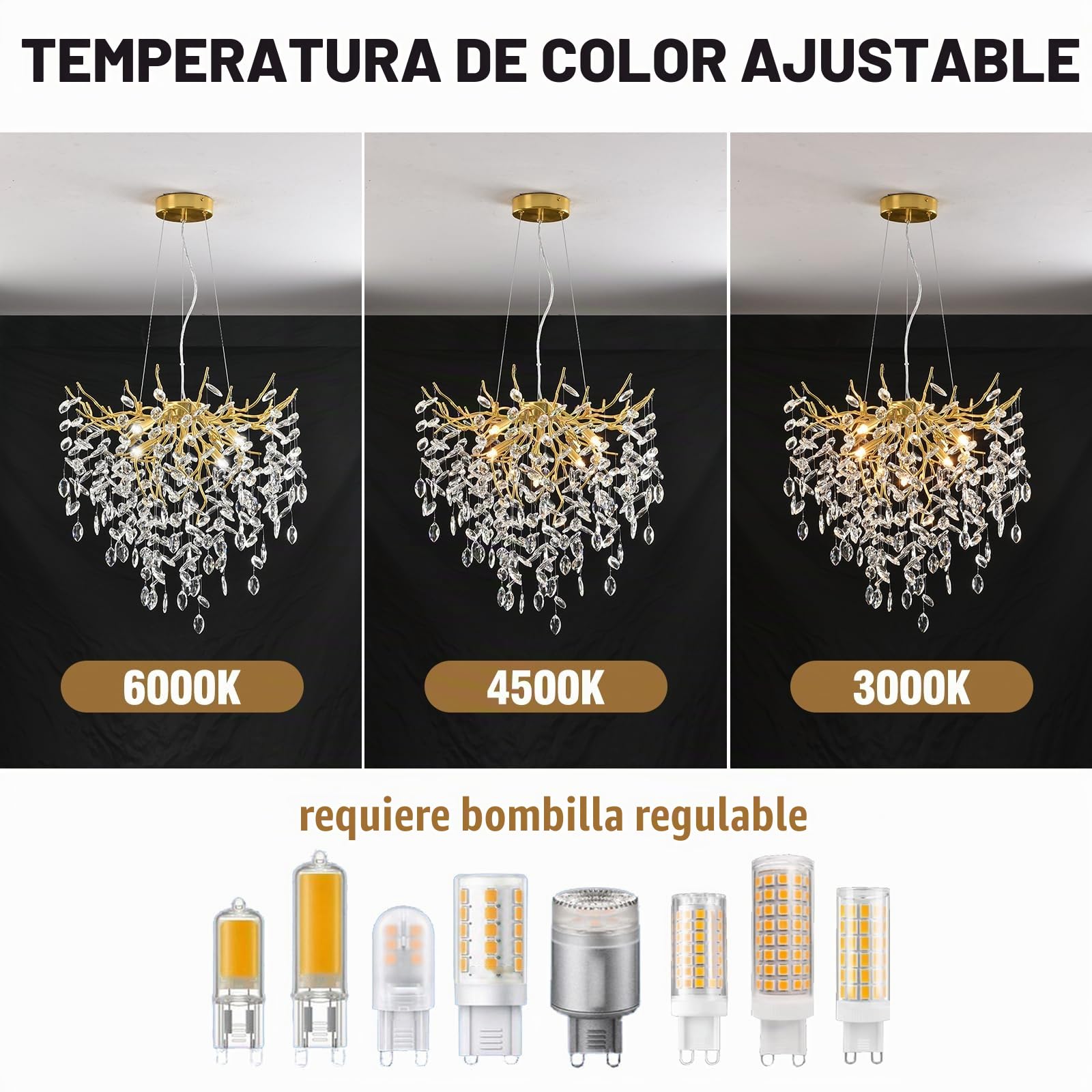 AHXIAOZN Lámpara de Araña Moderna de Cristal, Dorado Lámpara Colgante Oval de Cristal, K9 Cristal colgante de iluminación para sala de estar, comedor, dormitorio, restaurante, Dorado, 60cm