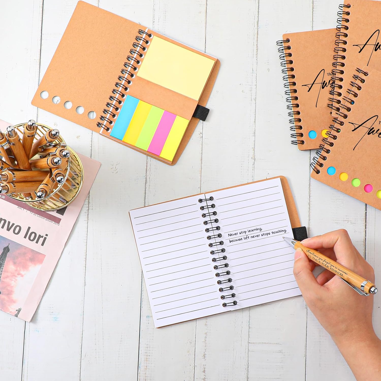 Chuangdi Employee Appreciation Gift Bulk Inspirational Spiral Notebook with Sticky Note Motivational Pen Valentines Thank You Gifts for Team Staff Coworker Nurse Teacher(Kraft,20 Sets) - Image 6