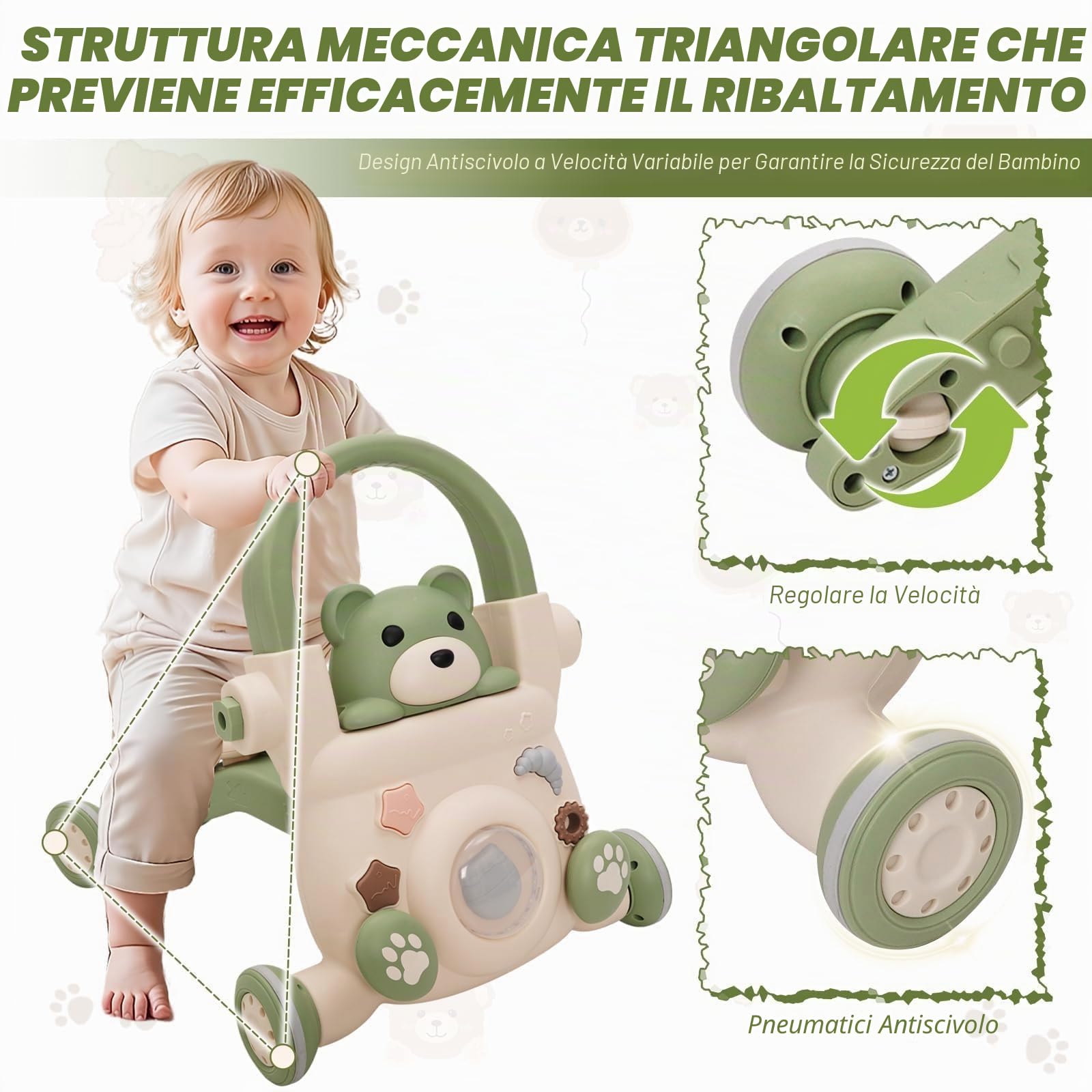 Primi Passi per Bambini 3 in 1,Girello Bambino,con Luci, Musica e Giocattoli, Velocità Regolabile Girello,Monopattino, Bicicletta Senza Pedali,Adatto a Bambini di età Superiore ai 6 Mesi