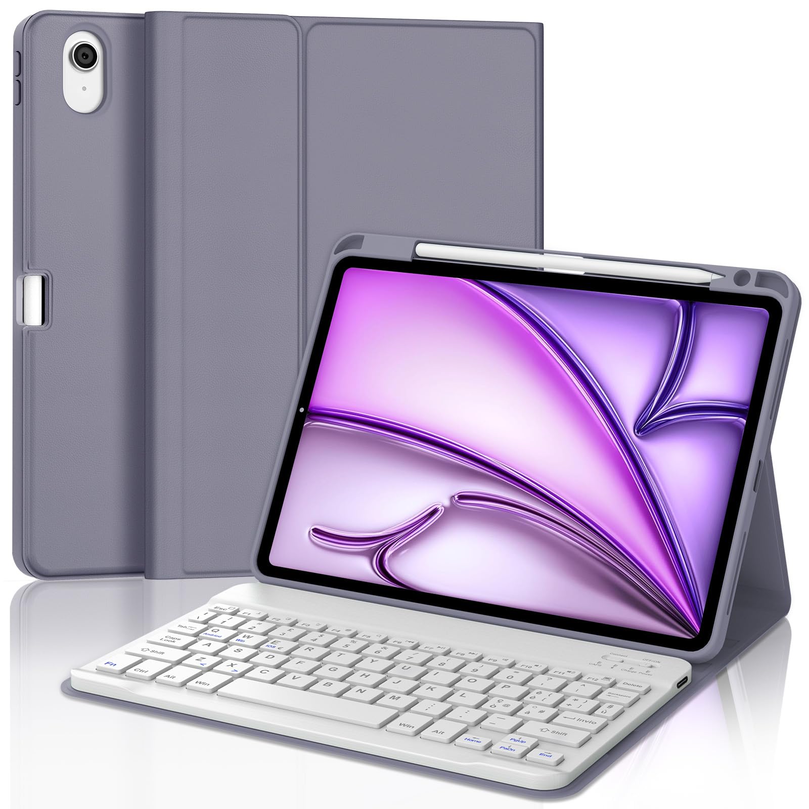 Per iPad Air 11/ 5ª/4ª generazione e iPad Pro 11 Cover Tastiera | Custodia Tastiera Bluetooth Rimovibile per iPad Air 11 M4 2026/M3 2025/M2 2024, Keyboard Wireless Portatile, Viola