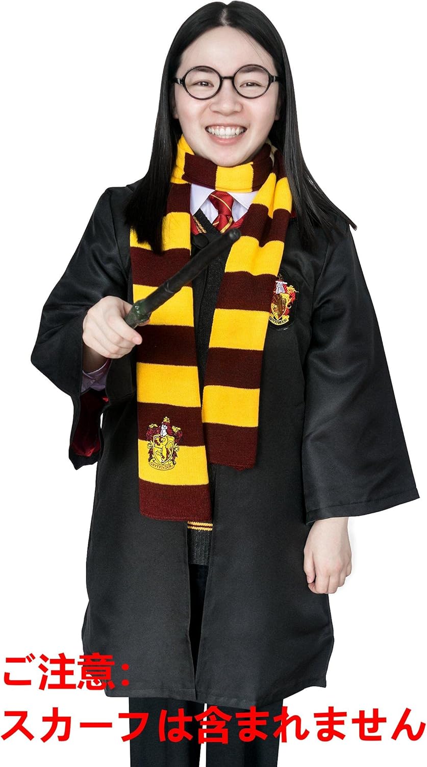 [RinMart] ハリーポッター 風 衣装セット グリフィンドール風 (ローブ + 眼鏡 + ネクタイ + 魔法の杖) 4点セット 男女共用 コスチューム