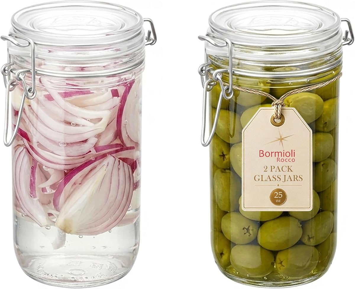 Fido Cylinder Jar 25.25 oz - Clear, Set of 2 | BPA-Free Airtight Glass Jars with Clamp Lid & Rubber Gasket, Leak-Resistant for Canning, Fermenting & Food Storage