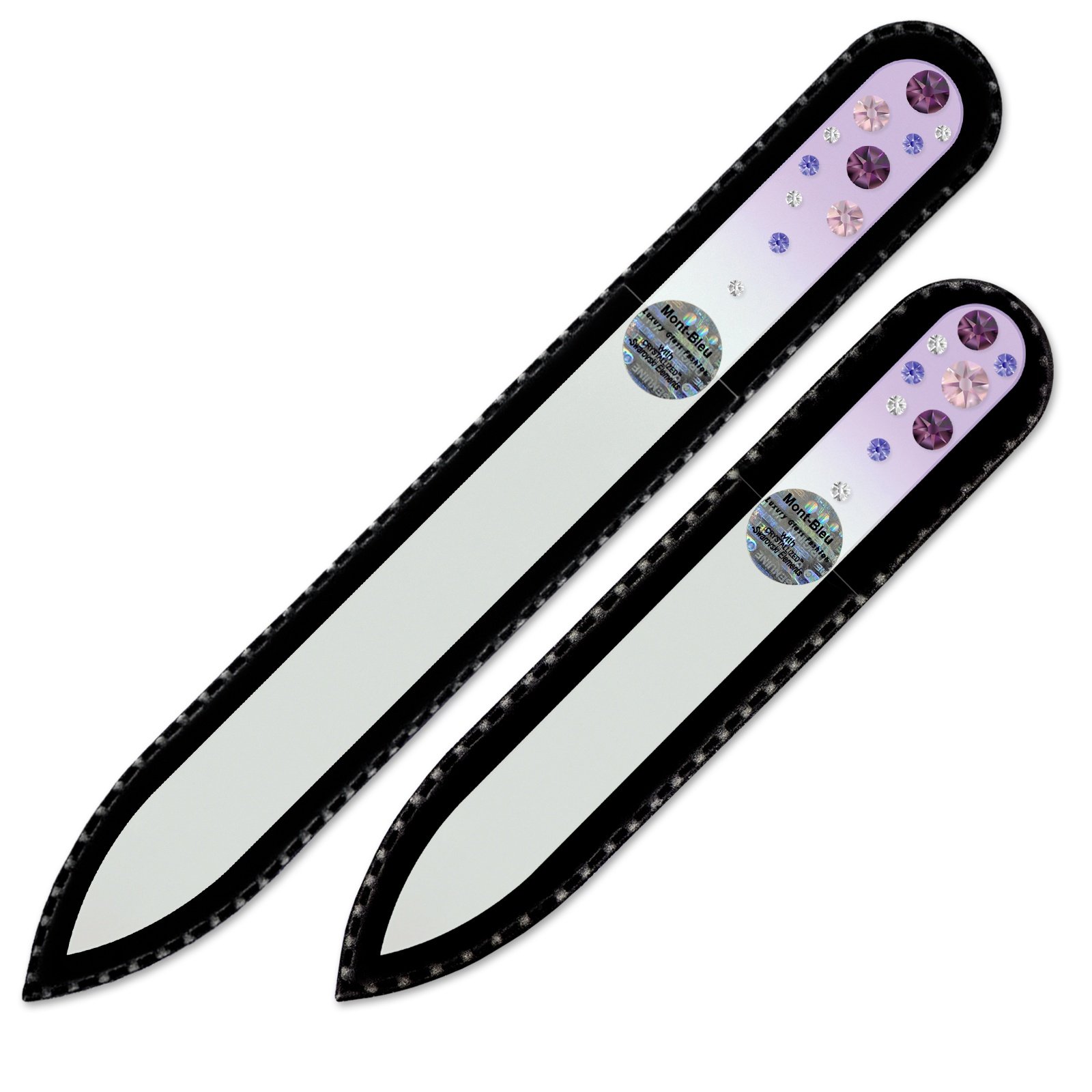 Gifts for Women - Mont Bleu Set of 2 Glass Nail Files Hand Decorated with Crystals - Premium Nail Filer Kit - Excellent Nail Filing Tools - Gifts
