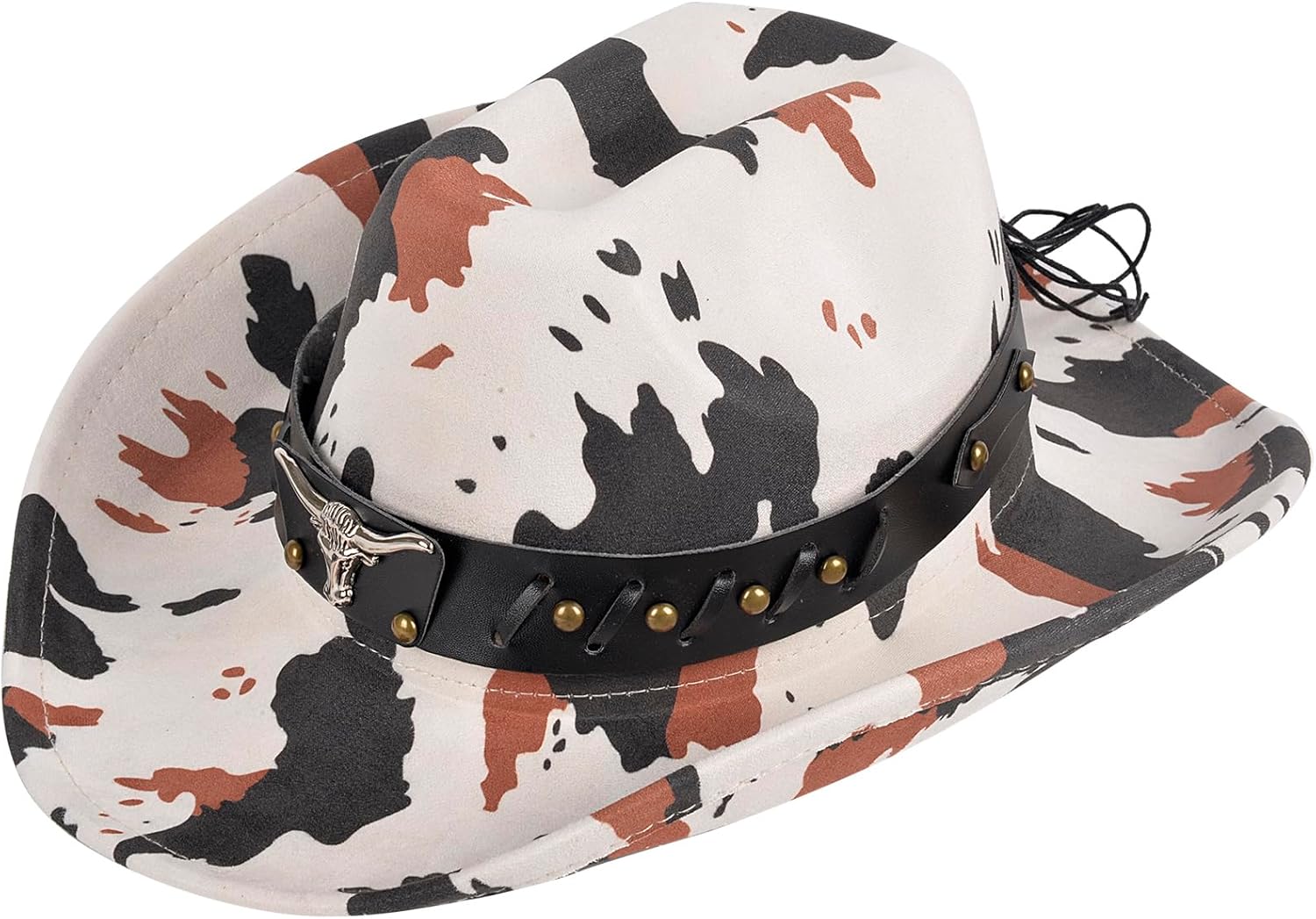 QZUnique Cow Print Cowboy Hat - Women Men Cowgirl Hat with Detachable Decorative Strip, Girl Boy Black White Brown Hat, Party Outfits