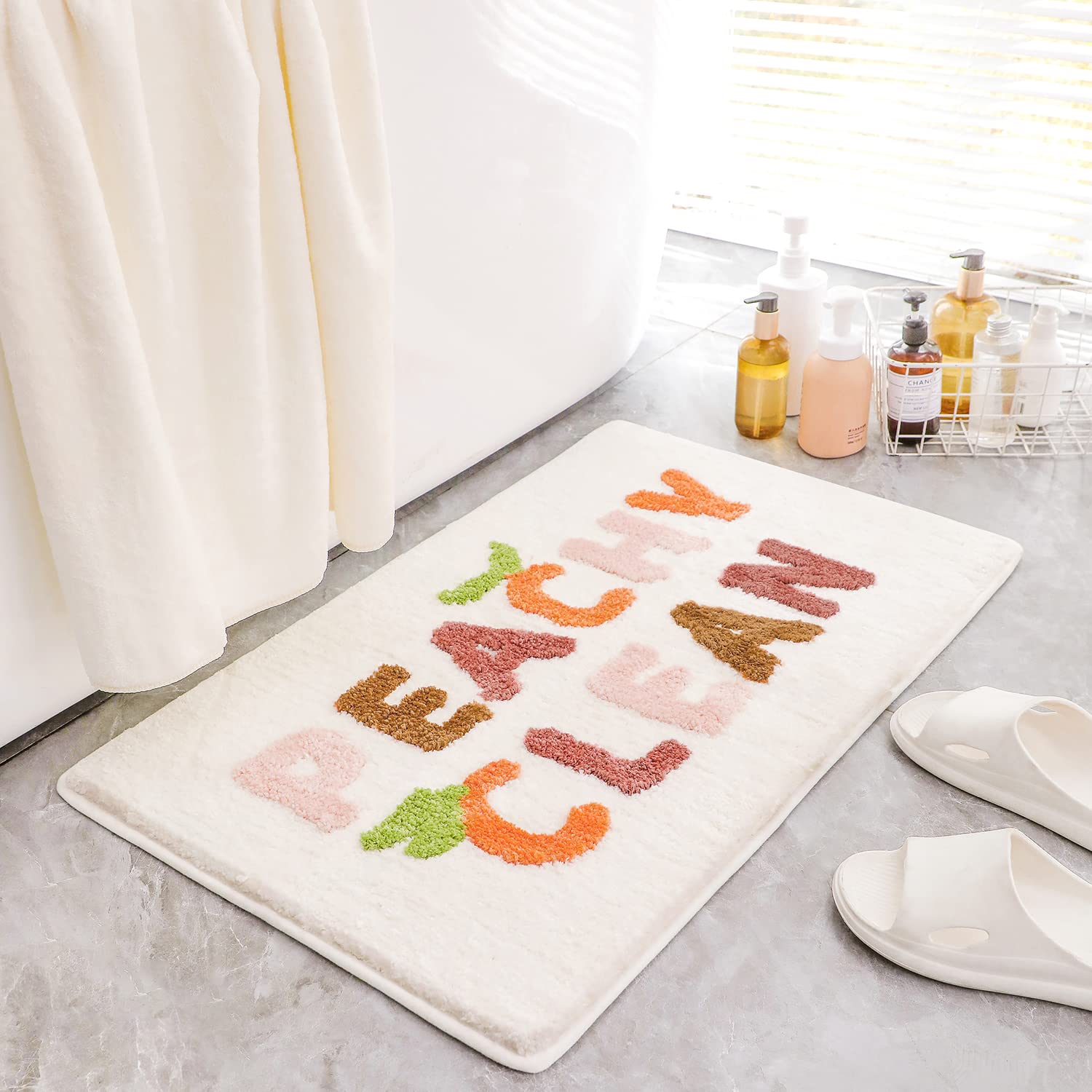 Hifuwan Peach Bathroom Rugs Peachy Clean Cute Bath Mats Non Slip Pink