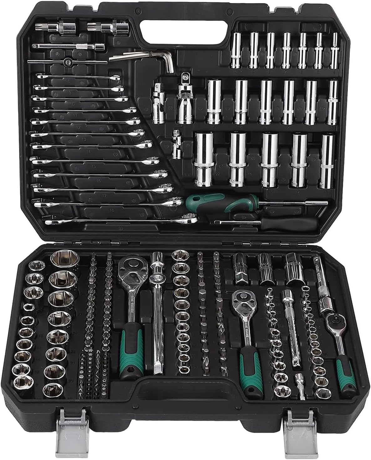 216 PCS Tools Kit and Socket Set, Professional 1/4" 3/8" 1/2" Drive Socket Set, 72-Tooth Quick Release Ratchet, Tool Kit with Heavy-Duty Case for Automotive Home Repair