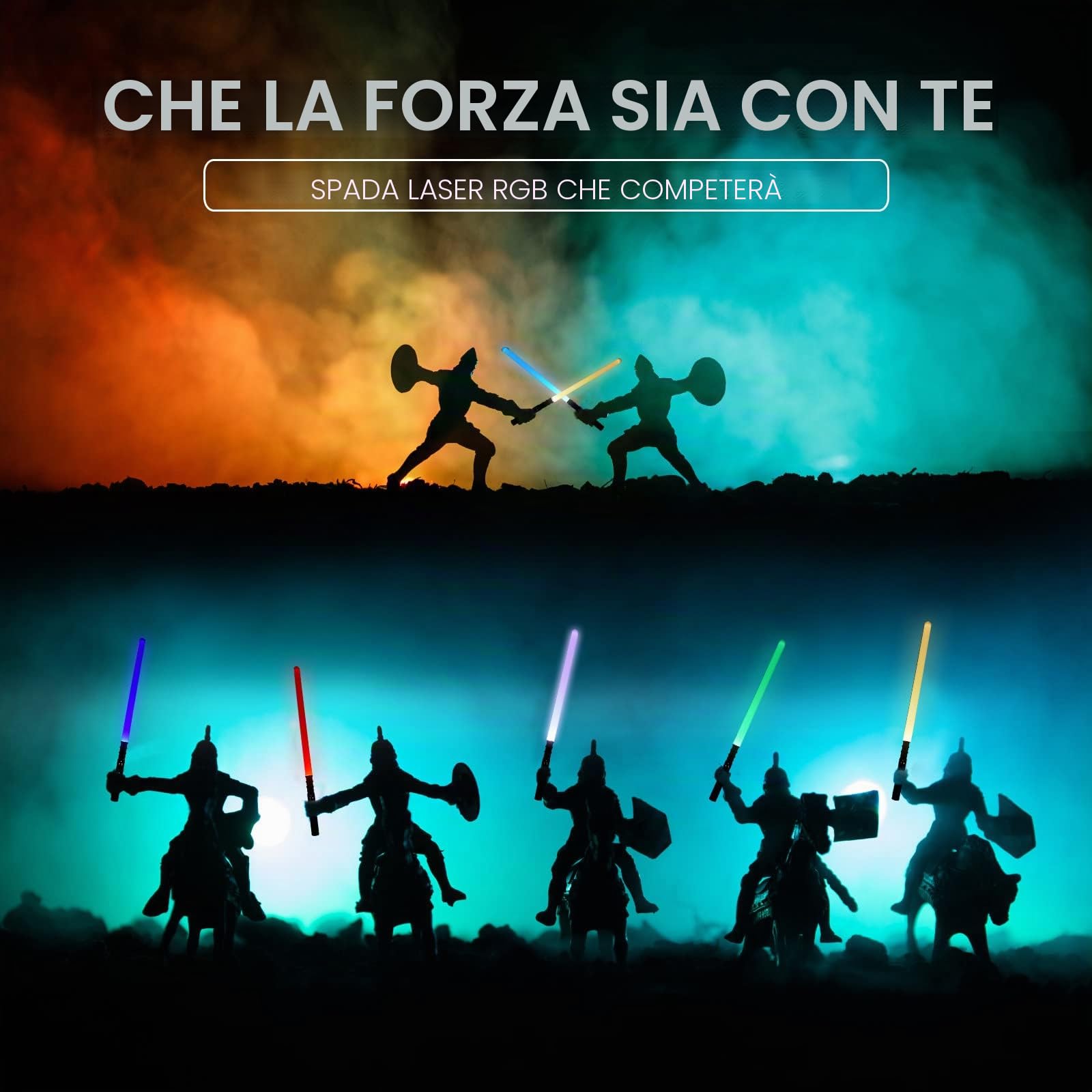 Spada Laser, 12 modalità RGB, Giocattolo Spada Laser a 15 Colori Ricaricabile con LED avanzati ed Effetti sonori (Argento)