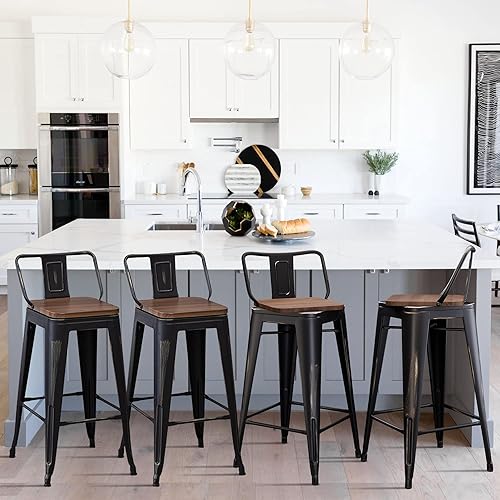Miniatura 10 de Alunaune Juego de 4 taburetes de bar giratorios de metal de 26 pulgadas, taburetes de bar de altura de mostrador, sillas de bar industriales con