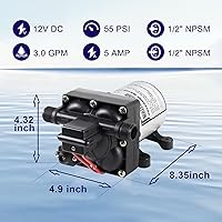 Vista 2 de Bomba de agua Wassermann para RV 12 voltios DC 3.0GPM 55PSI, reemplazo para 4008-101-A65, bomba de agua autocebante con diafragma y interruptor