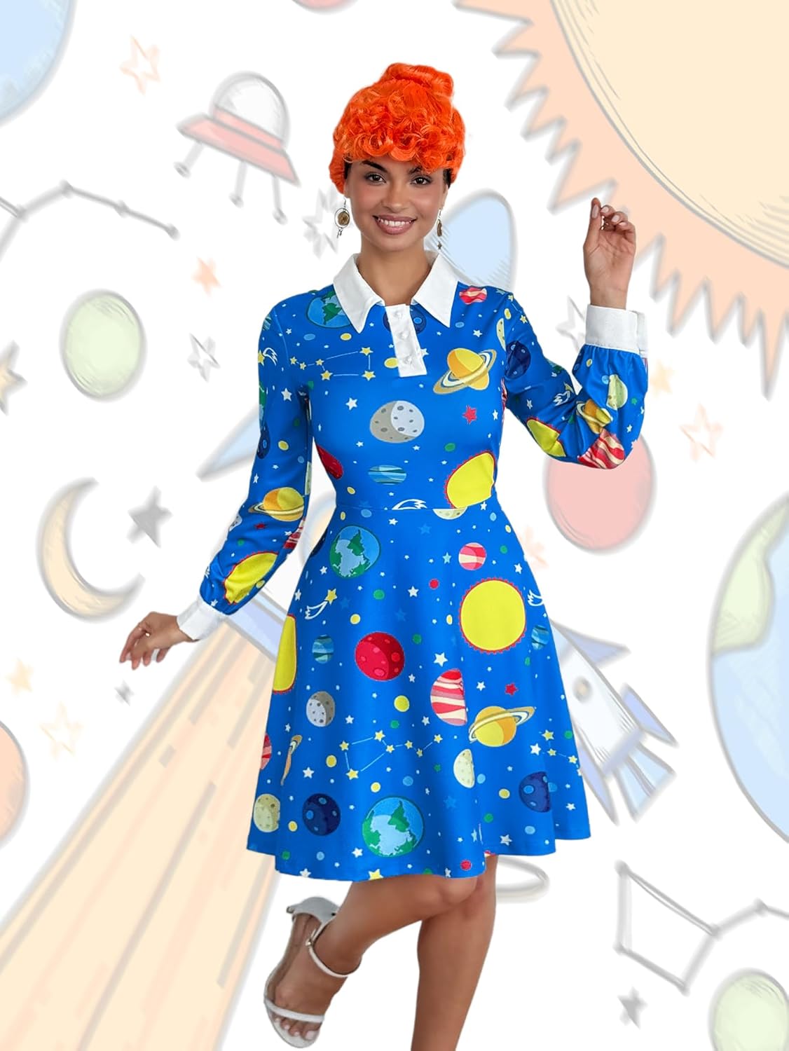 Laqeyko Women Long Sleeve Peter Pan Collar Fit and Flare A Line Skater Halloween Dress School Costume - Image 2