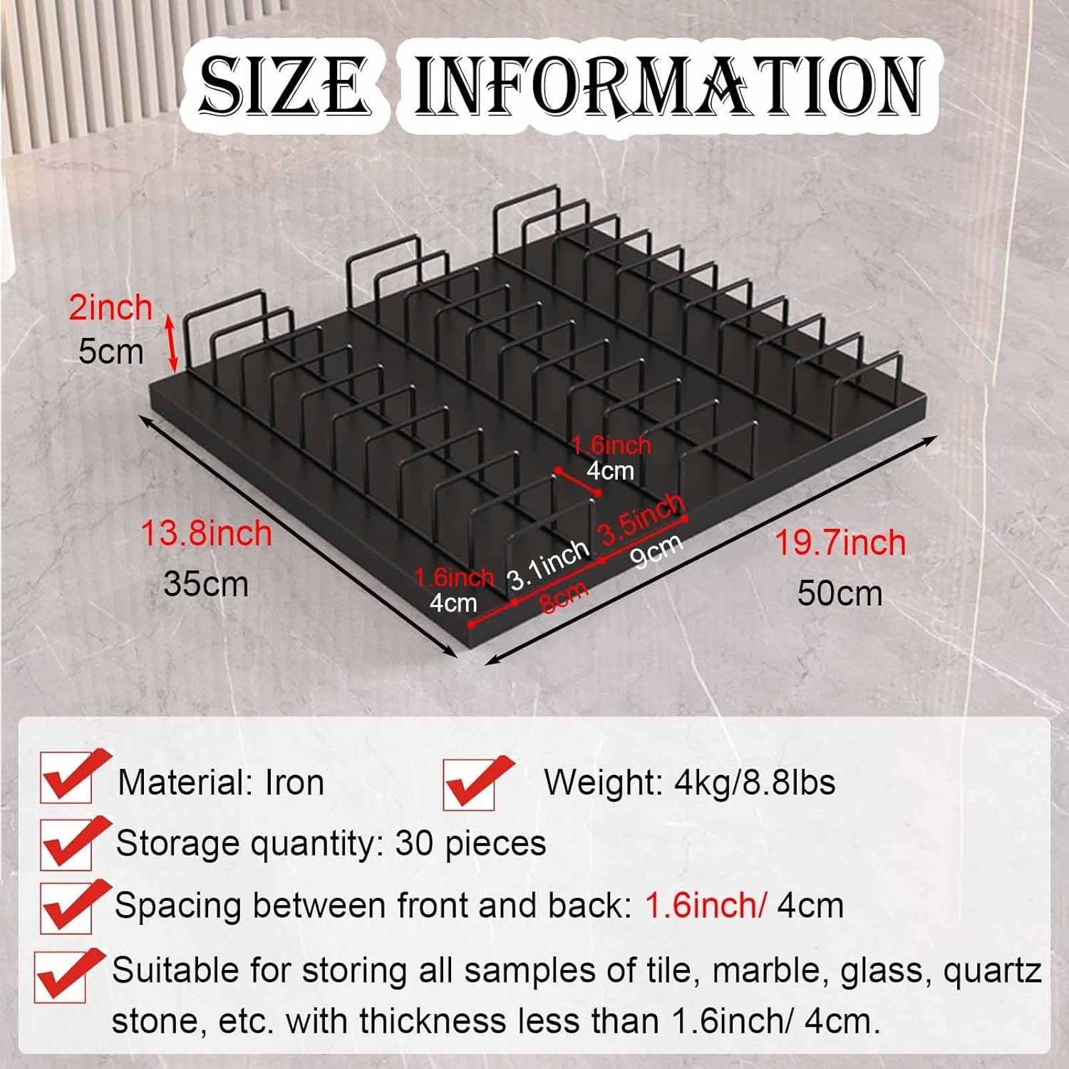 Wall Mounted Storage Pegboard,Floor Tile Display Rack, Desk Extender Pegboard,Desktop Metal Tile Display Rack with 30 Card Slots, Large Capacity Marble Slab Display Stand for Building Materi