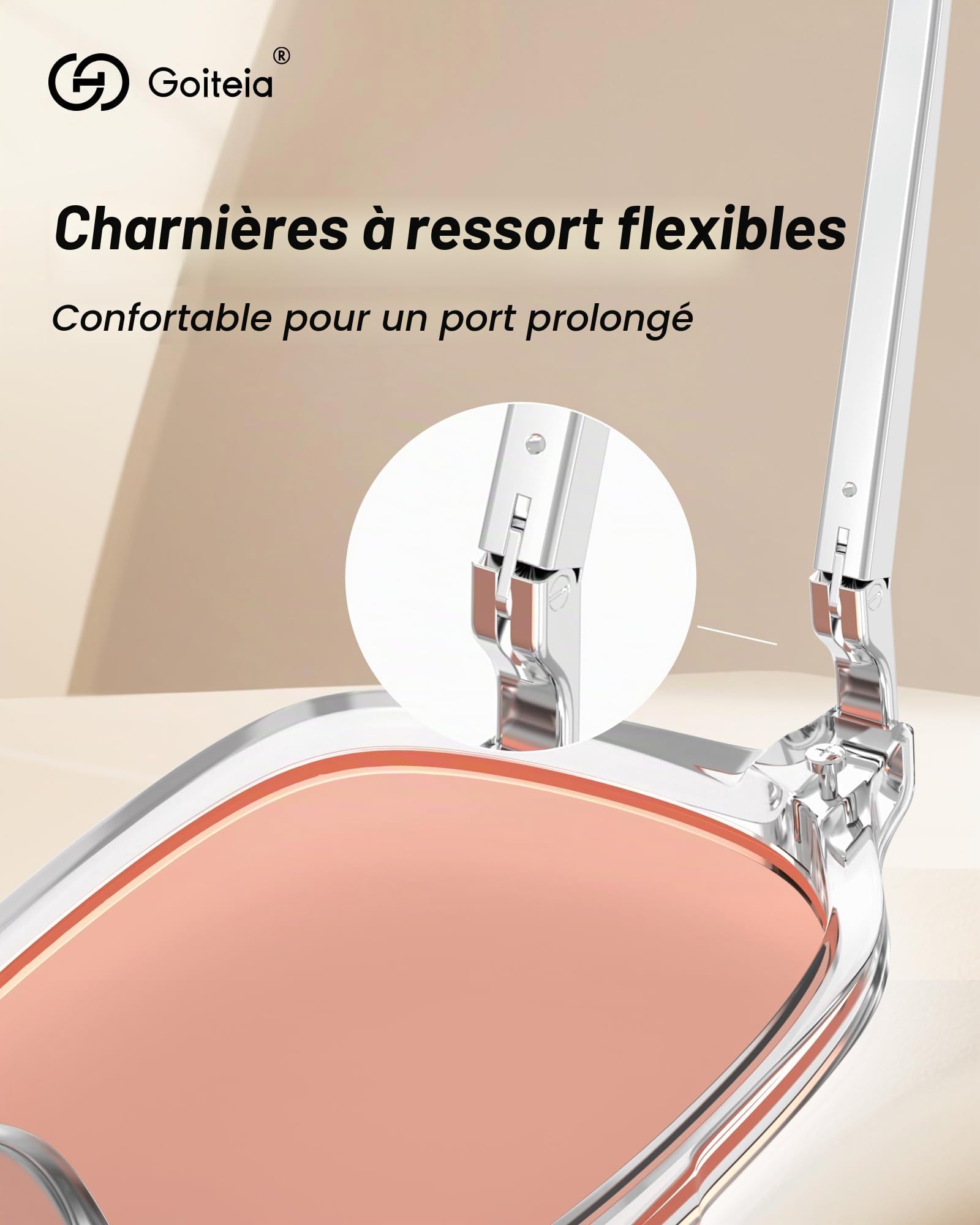 Goiteia FL-Rose Lunettes Photochromiques Anti-Migraine, Protection Contre la Sensibilité à la Lumière, Éblouissement Fluorescent et LED, Photophobie, Écran d’Ordinateur,Charnières à Ressort