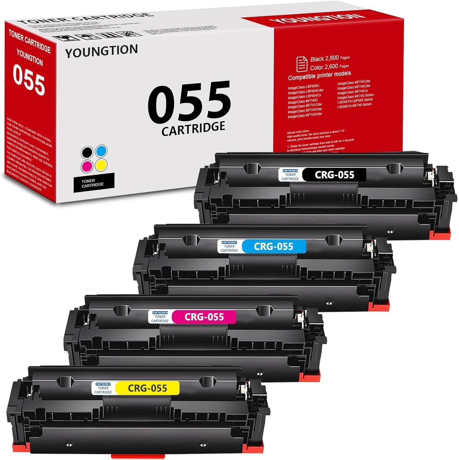 Photo 1 of High-Yield 055 Toner Cartridges 4-Pack(BK/C/M/Y) Compatible MF743cdw Toner Replacement for Canon 055 Toner Cartridge Set for Color imageCLASS MF741Cdw MF743Cdw MF745Cdw MF746Cdw LBP664Cdw Printer