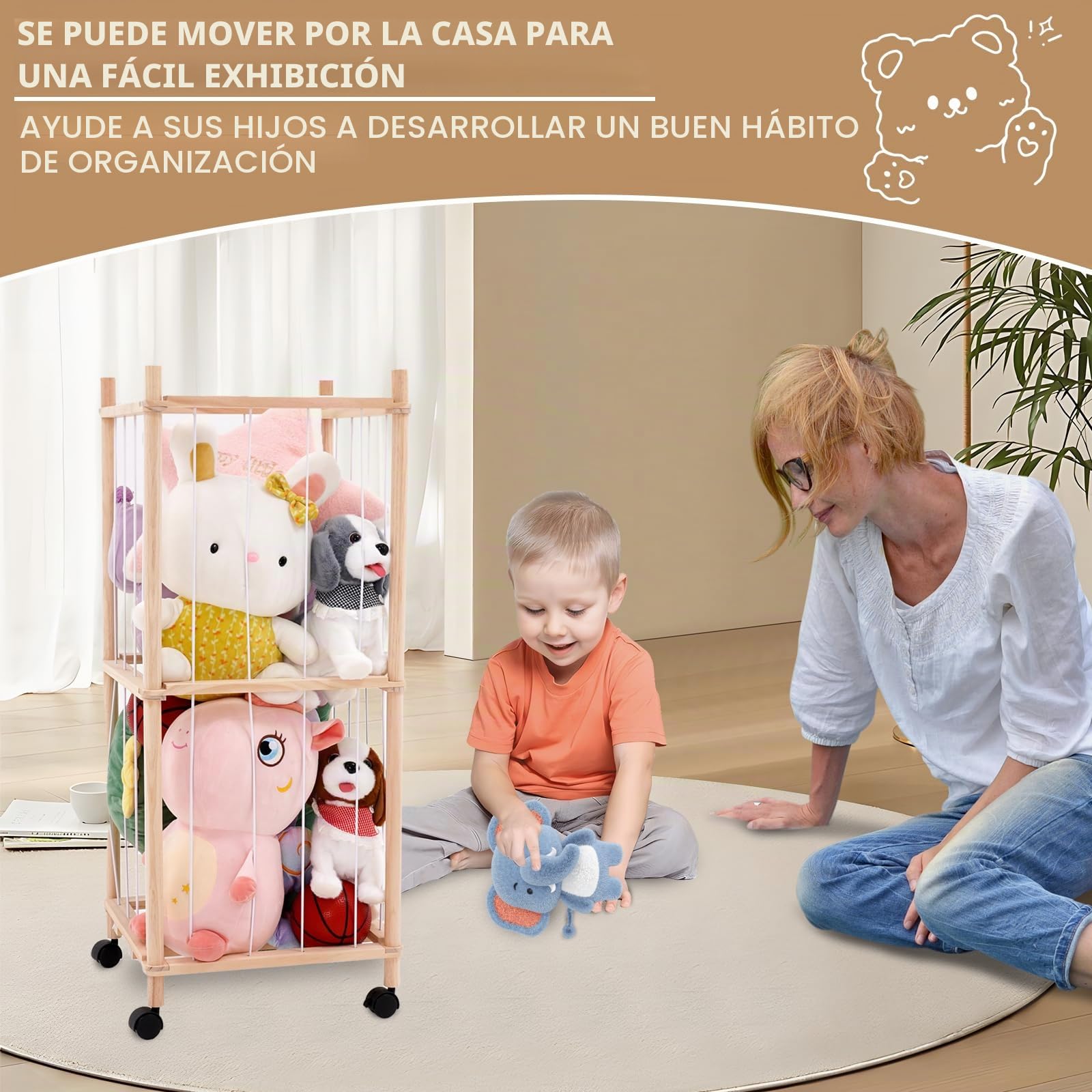 Estante de almacenamiento de animales de peluche de madera de zoológico, organizador de guardería, jaula de zoológico para guardería, sala de juegos, dormitorio, habitación de los niños, regalo de