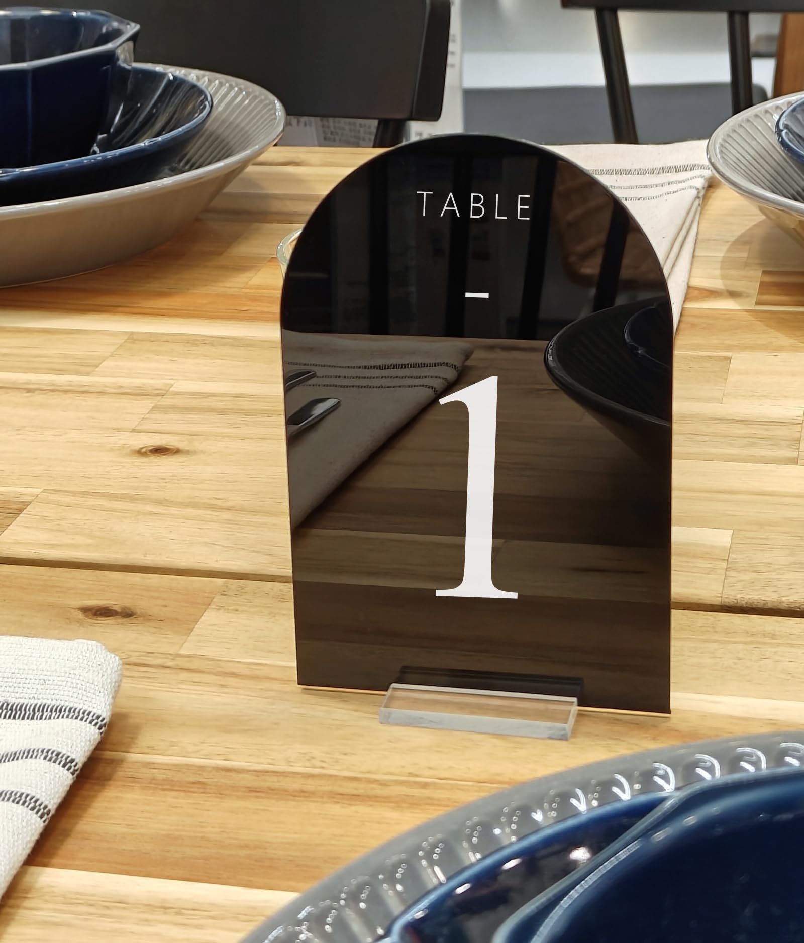 QSONG SHOP 15 Sets Arch Acrylic Sign with Stands,Black Acrylic Table Sign and Display Stand Blank Table Number for Wedding Reception Event Party Restaurant Centerpieces Decor (4x6inch)