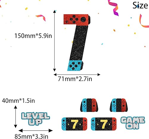 Miniatura 2 de Juego de 7 adornos para tartas con controlador de juego, juego de decoración de fiesta nocturna de 7 cumpleaños, para niños y niñas