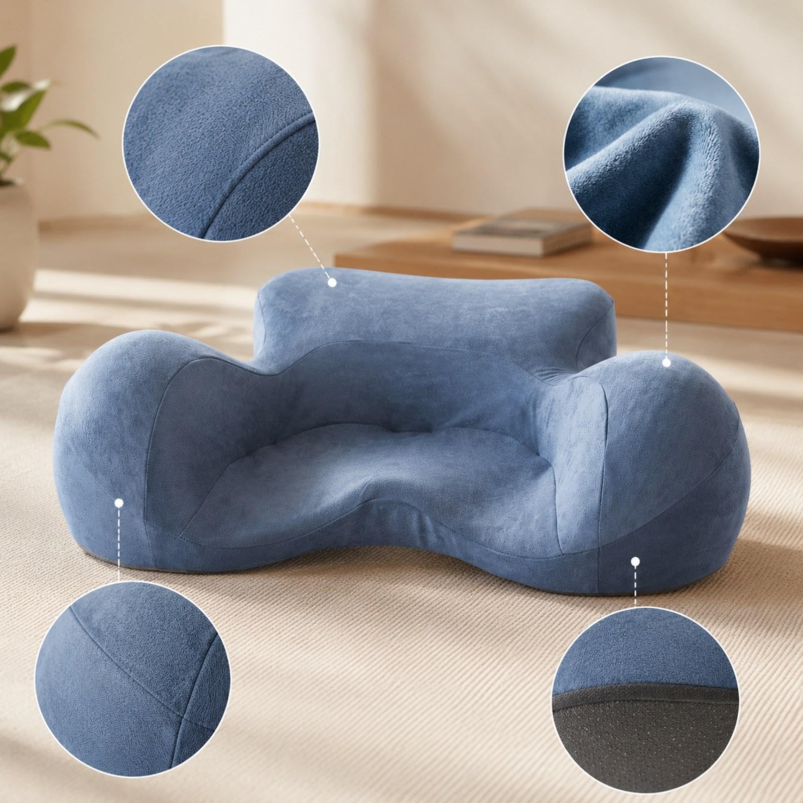 Cojín de Meditación Ergonómico Amplio con Relleno de Espuma Viscoelástica Funda Lavable y Base Antideslizante Adecuado para Sala de Estar Cuarto de, Azul, Individual