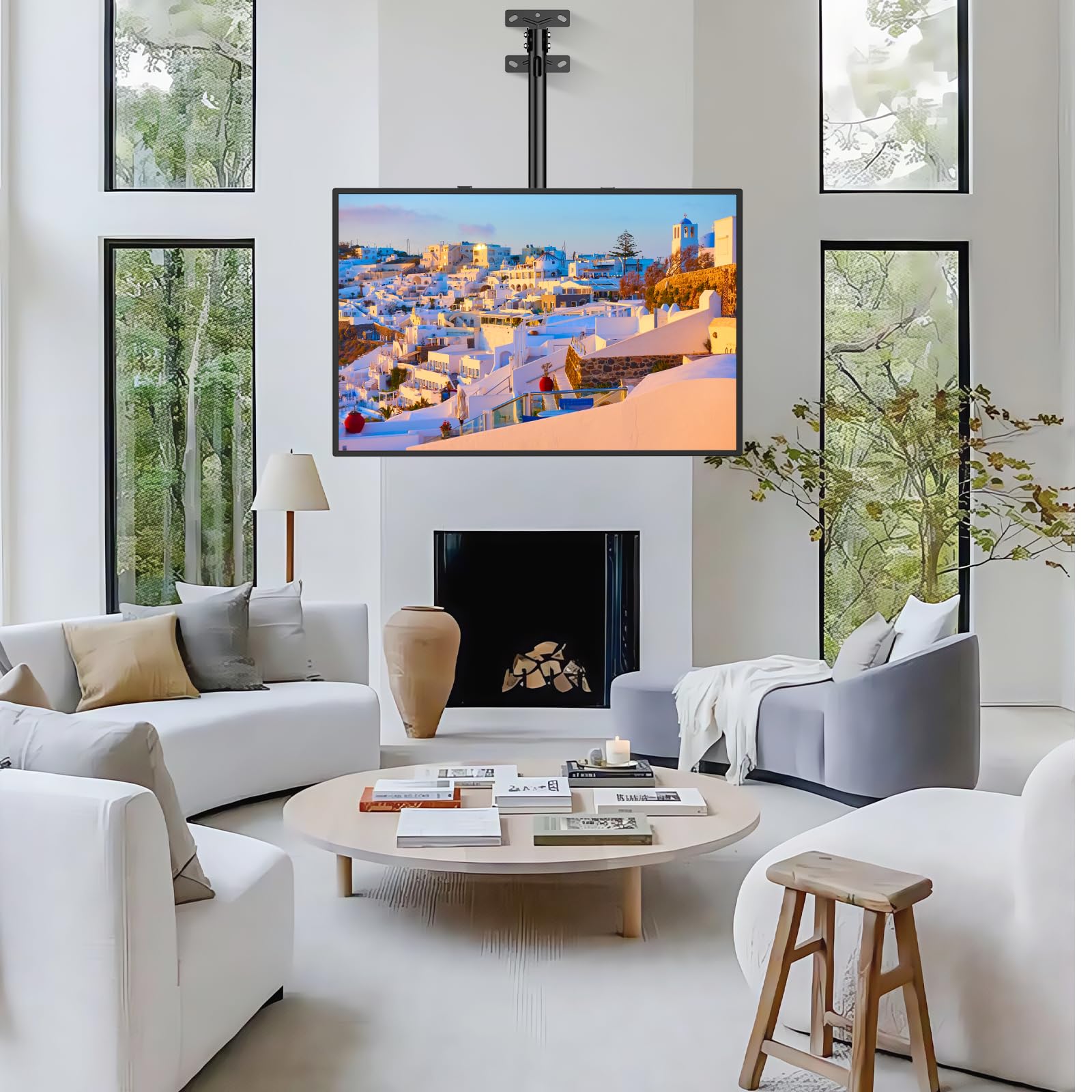 Soporte de techo para TV para visualización plana de 26 a 68 pulgadas, se adapta a la mayoría de televisores LCD LED OLED, montaje en poste de hasta 100 libras, VESA máximo, 400 x 400 mm