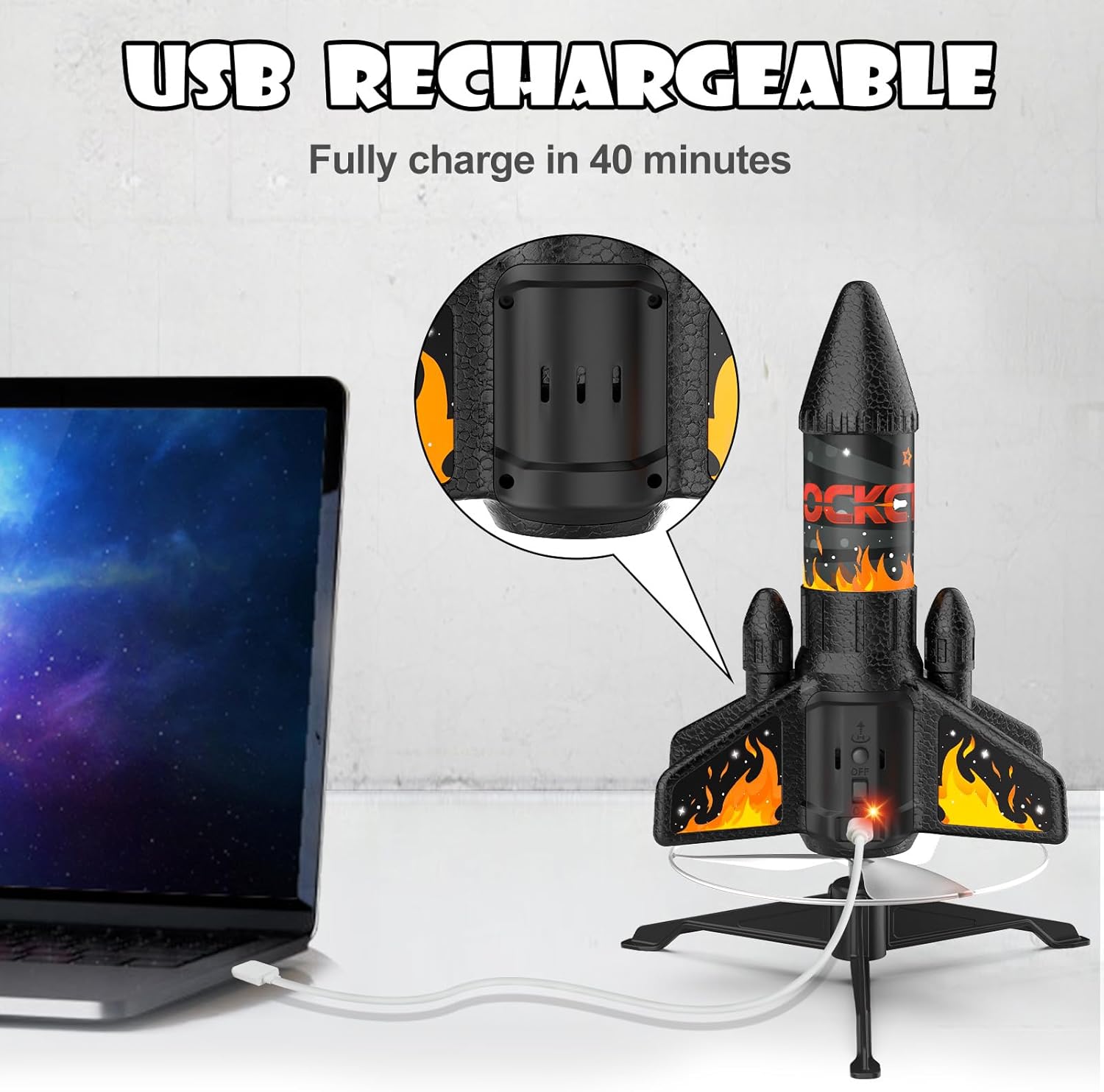 Rocket Launcher for Kids, 200 ft Self Launching Motorized Rocket Toy with LED and Safety Parachute Land, Outdoor Toys Cool Birthday for Boys Ages 8-12 (Orange)