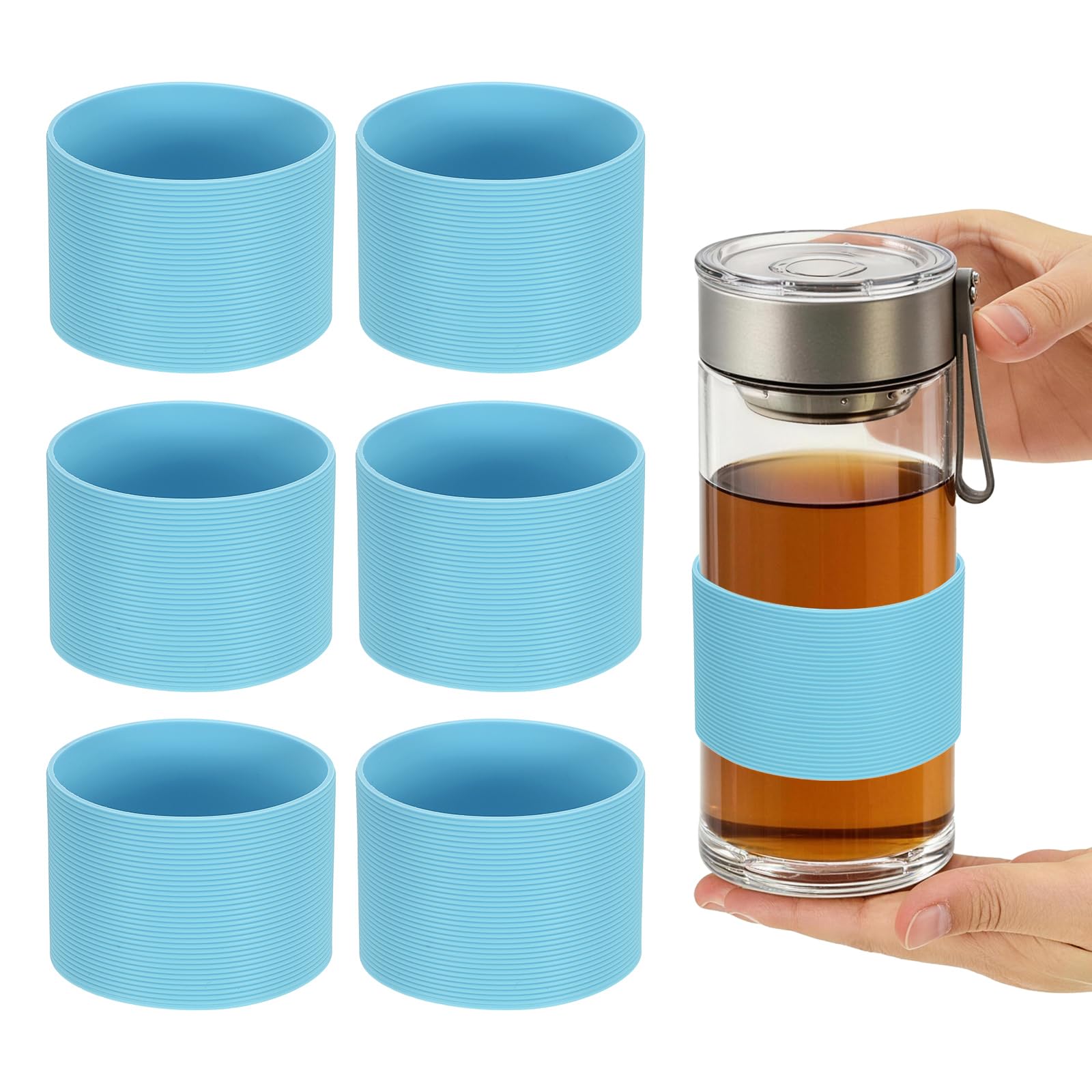 sourcing map 6Pcs Silicone Cup Sleeves 7cm Coffee Cup Sleeve Sky Blue