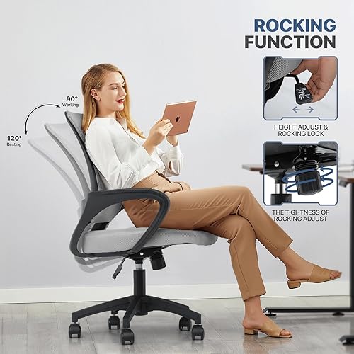 Miniatura 48 de MoNiBloom Silla de oficina de malla para el hogar, silla giratoria ergonómica con respaldo medio con asiento acolchado y reposabrazos, capacidad de