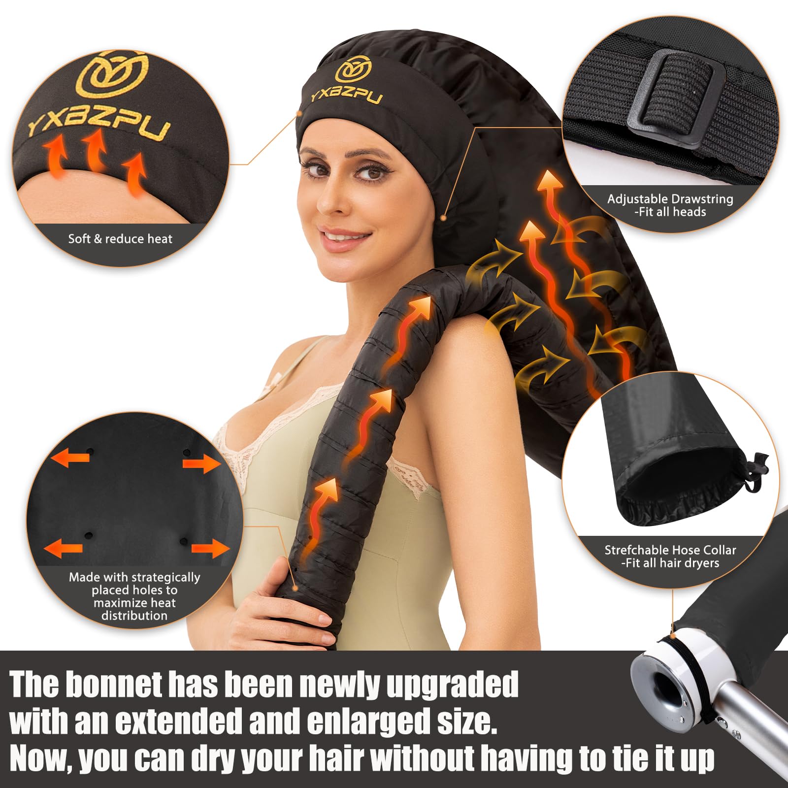 Secador de pelo con capucha, accesorio para secadora de pelo, tapa difusora con capucha para rizos, acelera el tiempo de secado, acondicionamiento profundo de seguridad en casa (negro) 2