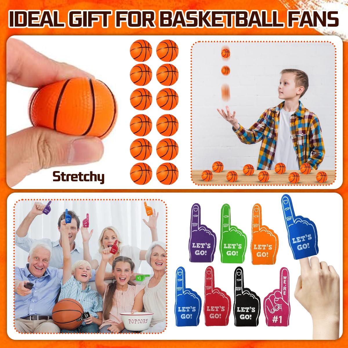 110 Pcs Basketball Party Favor Set, Including - Mini Stress Balls, goodie Bags, sports mini foam fingers, Stickers, Slap Bracelets, basketball bracelets for Birthday Party Supplies - Image 4