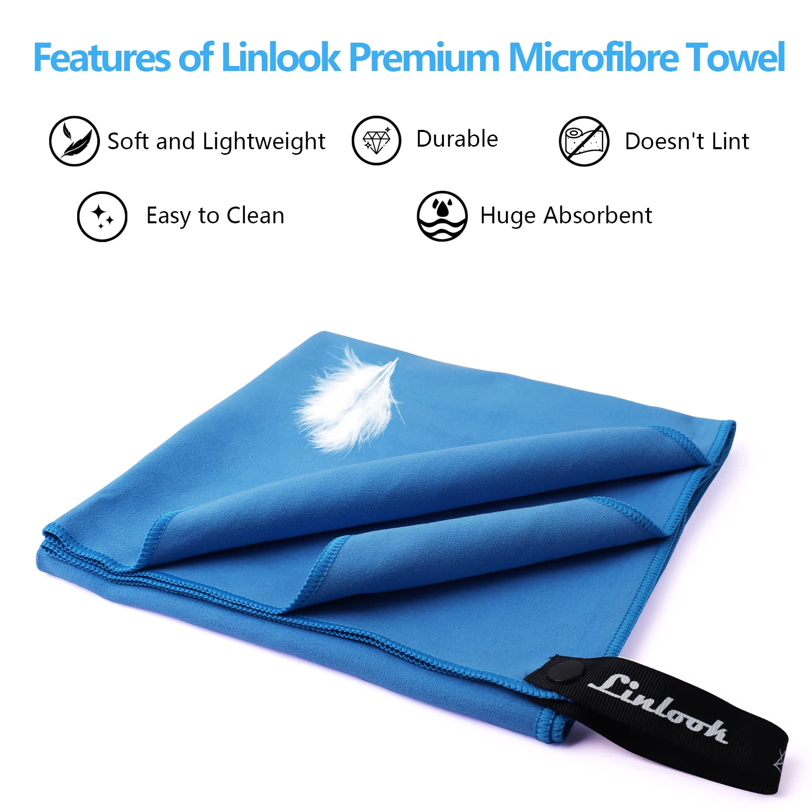 Linlook Microfibre Travel Towel, Large (160 x 80 cm) + Small (80 x 40 cm), Quick Drying Sports Gym Beach Towel - Image 3